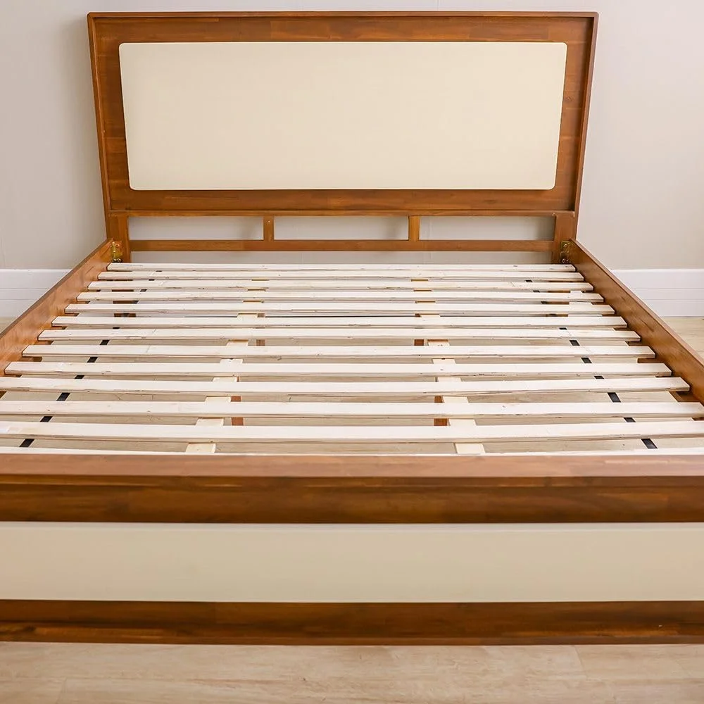 سرویس خواب دونفره چوبی مدل Danube Home Driftwood شامل تخت سایز کینگ 180x200 + 2 پاتختی + میز آرایش + آینه | مبلمان تختخواب دو نفره | تخت خواب راحت (بدون تشک) - قهوه ای و کرم