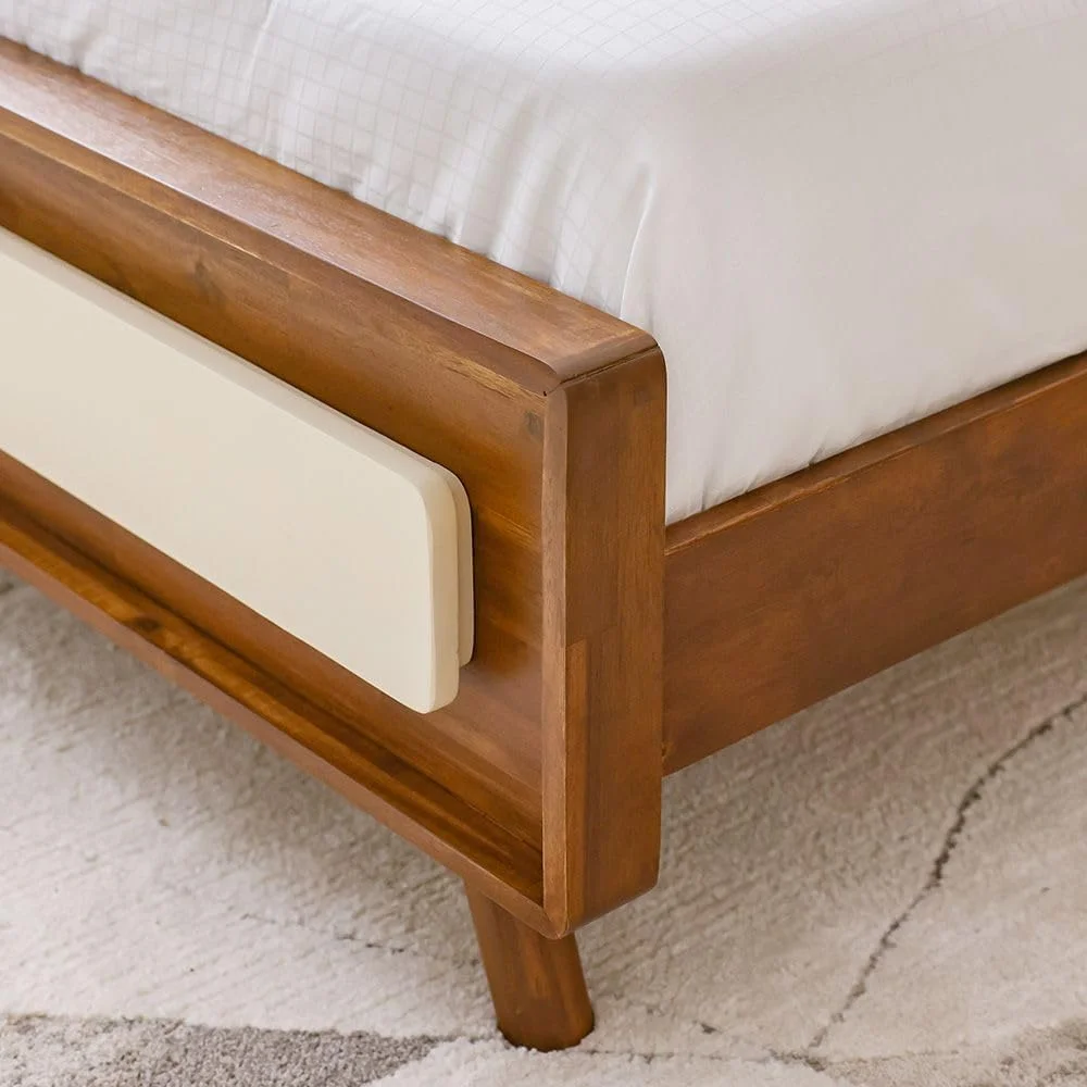 سرویس خواب دونفره چوبی مدل Danube Home Driftwood شامل تخت سایز کینگ 180x200 + 2 پاتختی + میز آرایش + آینه | مبلمان تختخواب دو نفره | تخت خواب راحت (بدون تشک) - قهوه ای و کرم