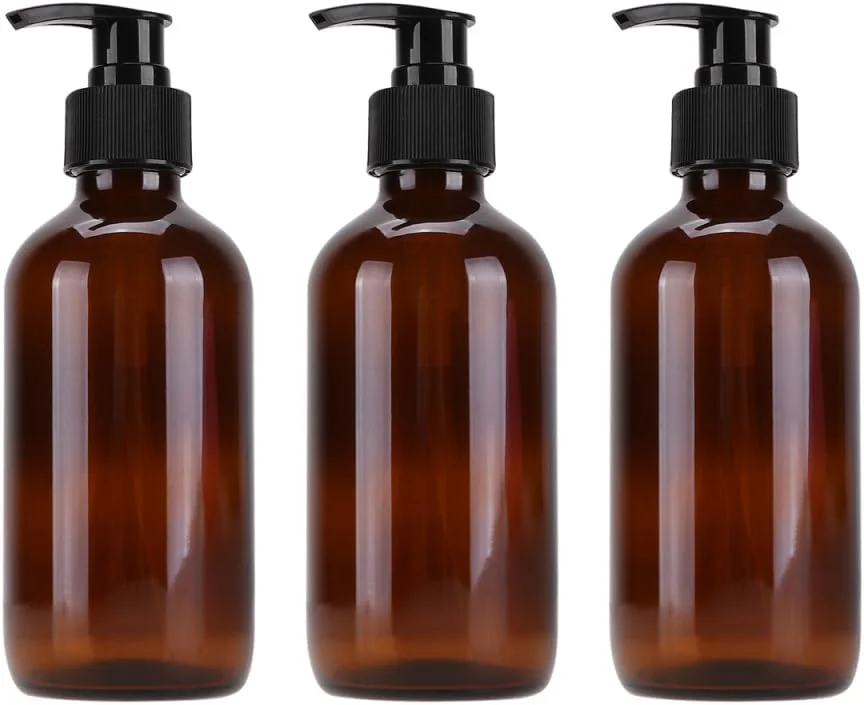 بطری های پمپ شیشه ای خالی Zerodeko، بطری های پخش کننده دوش 250 میلی لیتر، پخش کننده مایع لوسیون، بطری های لوازم آرایشی مسافرتی قابل شارژ و ضد نشت برای آشپزخانه منزل و حمام، قهوه ای