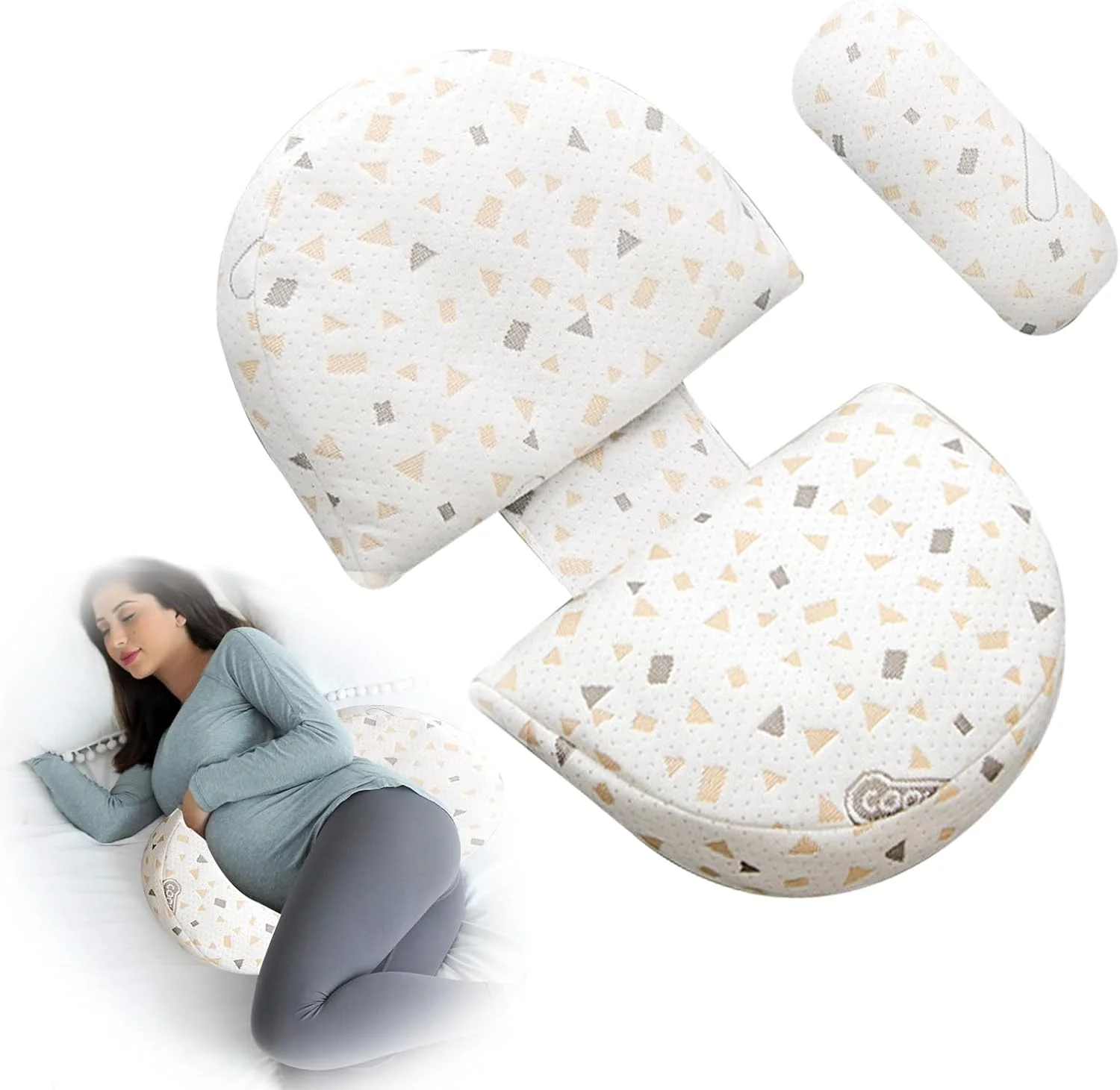 بالش بارداری 0TO1 TECH برای خوابیدن، بالش خوابیدن به پهلو برای تغذیه نوزاد، پشتیبانی از کمر، پاها، شکم، باسن زنان باردار، جداشدنی و قابل تنظیم با روکش بالش