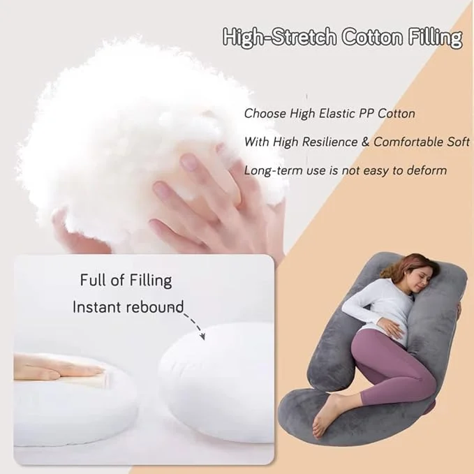 بالش بارداری 60 اینچی AMCATON برای خواب، بالش بدنی U شکل فوق العاده بزرگ، بالش بارداری برای زنان باردار با روکش مخملی (خاکستری تیره)