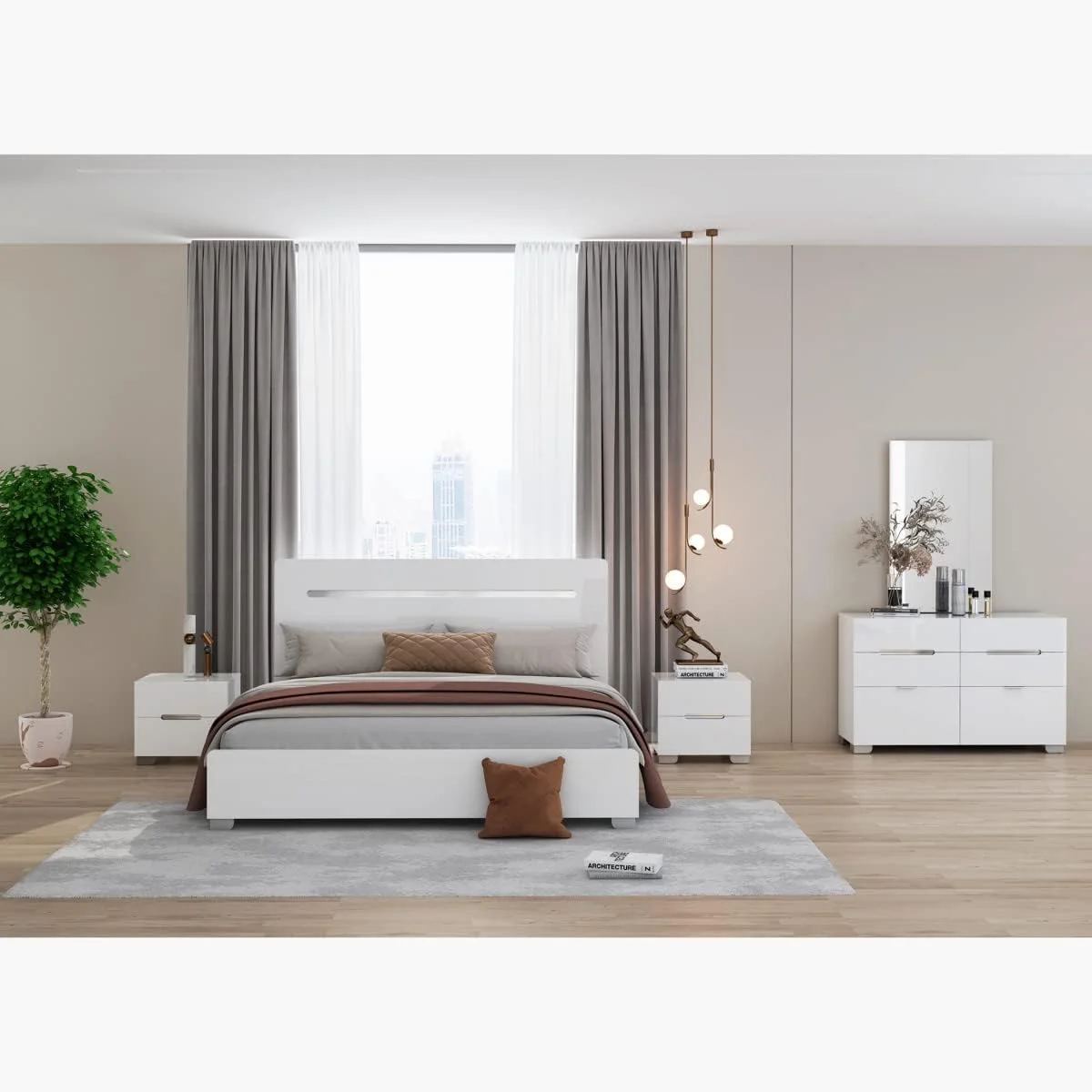 سرویس خواب 5 تکه کینگ هوم باکس مدل Santorini ابعاد 208.5 X 110 X 186.8 سانتی متر رنگ سفید سرویس خواب 5 تکه کینگ هوم باکس مدل Santorini ابعاد 208.5 X 110 X 186.8 سانتی متر رنگ سفید