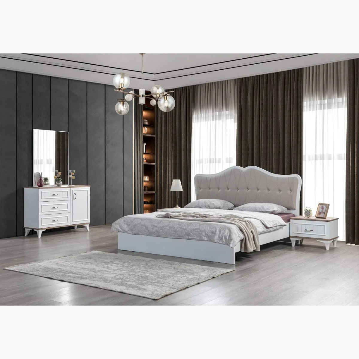 سرویس خواب 5 تکه کینگ ویکتوریا هوم باکس 208.2x120x197.6 سانتی متر سفید سرویس خواب 5 تکه کینگ ویکتوریا هوم باکس 208.2x120x197.6 سانتی متر سفید