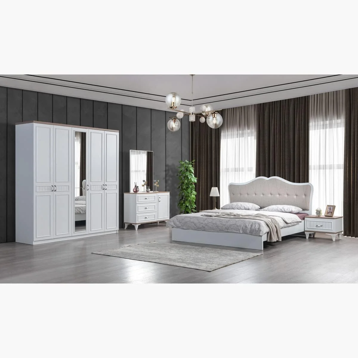 سرویس خواب 5 تکه کینگ ویکتوریا هوم باکس 208.2x120x197.6 سانتی متر سفید سرویس خواب 5 تکه کینگ ویکتوریا هوم باکس 208.2x120x197.6 سانتی متر سفید