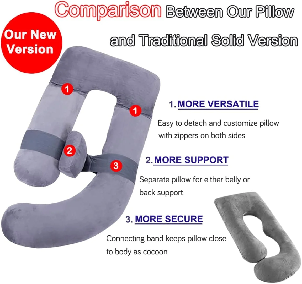 بالش بارداری جداشدنی AS AWESLING برای زنان باردار | بالش بارداری 152 سانتی متری برای خواب | بالش بزرگ تمام بدن برای بارداری با روکش مخملی کریستالی (خاکستری تیره)