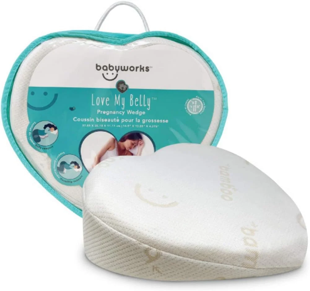 بالش بارداری Baby Works Love My Belly - بالش حمایتی بارداری با روکش قابل جابجایی ریون بامبو - تسکین دهنده شکم، کمر و زانو - جمع و جور، محکم و قابل تنفس - سفید
