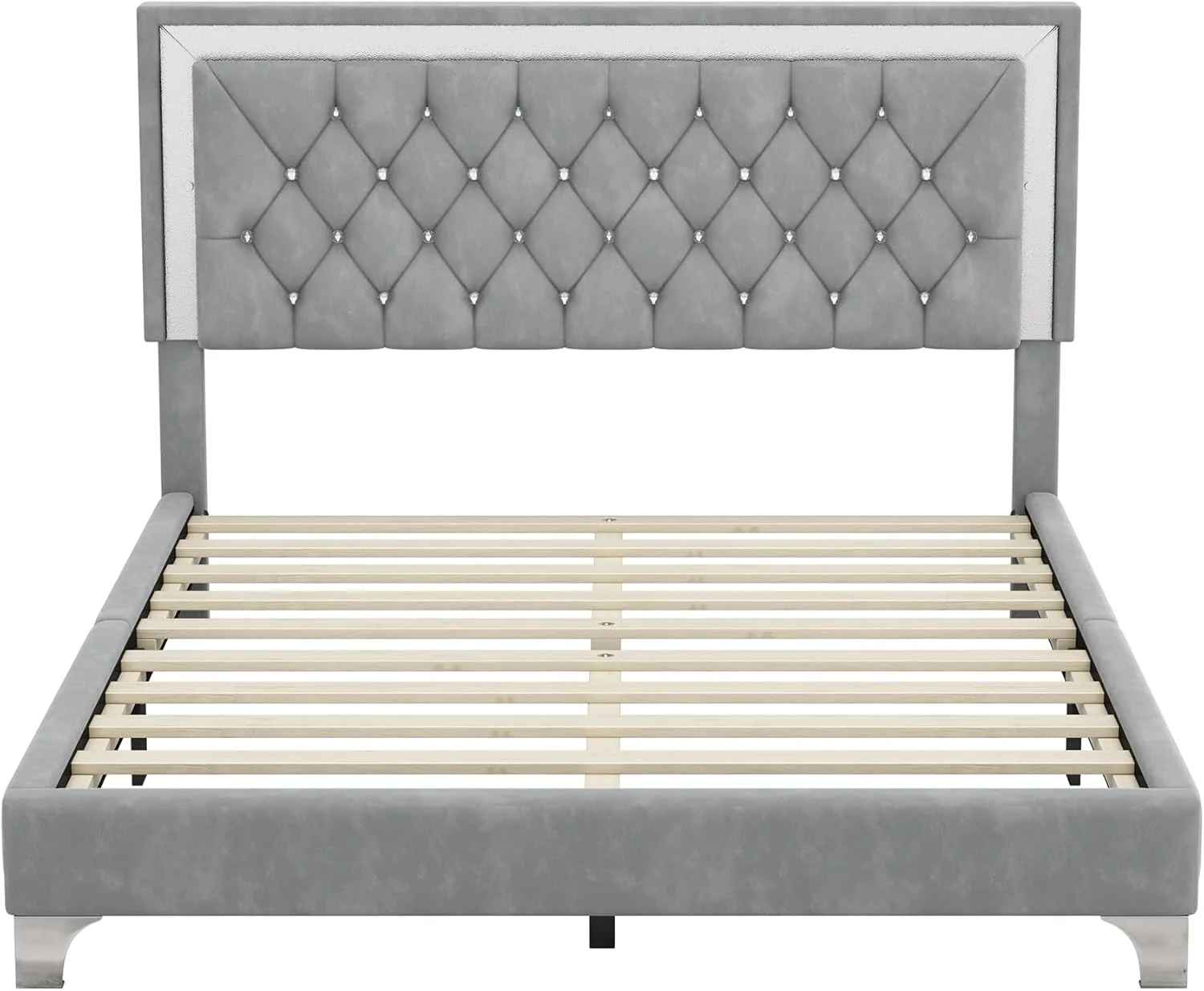 سرویس خواب 3 تکه HomSof سایز کوئین، تخت خواب خانه ای بچه گانه با قاب تخت روکش دار، تخت پلت فرم با چراغ های LED و دو میز کنار تختی، خاکستری سرویس خواب 3 تکه HomSof سایز کوئین، تخت خواب خانه ای بچه گانه با قاب تخت روکش دار، تخت پلت فرم با چراغ های LED و دو میز کنار تختی، خاکستری