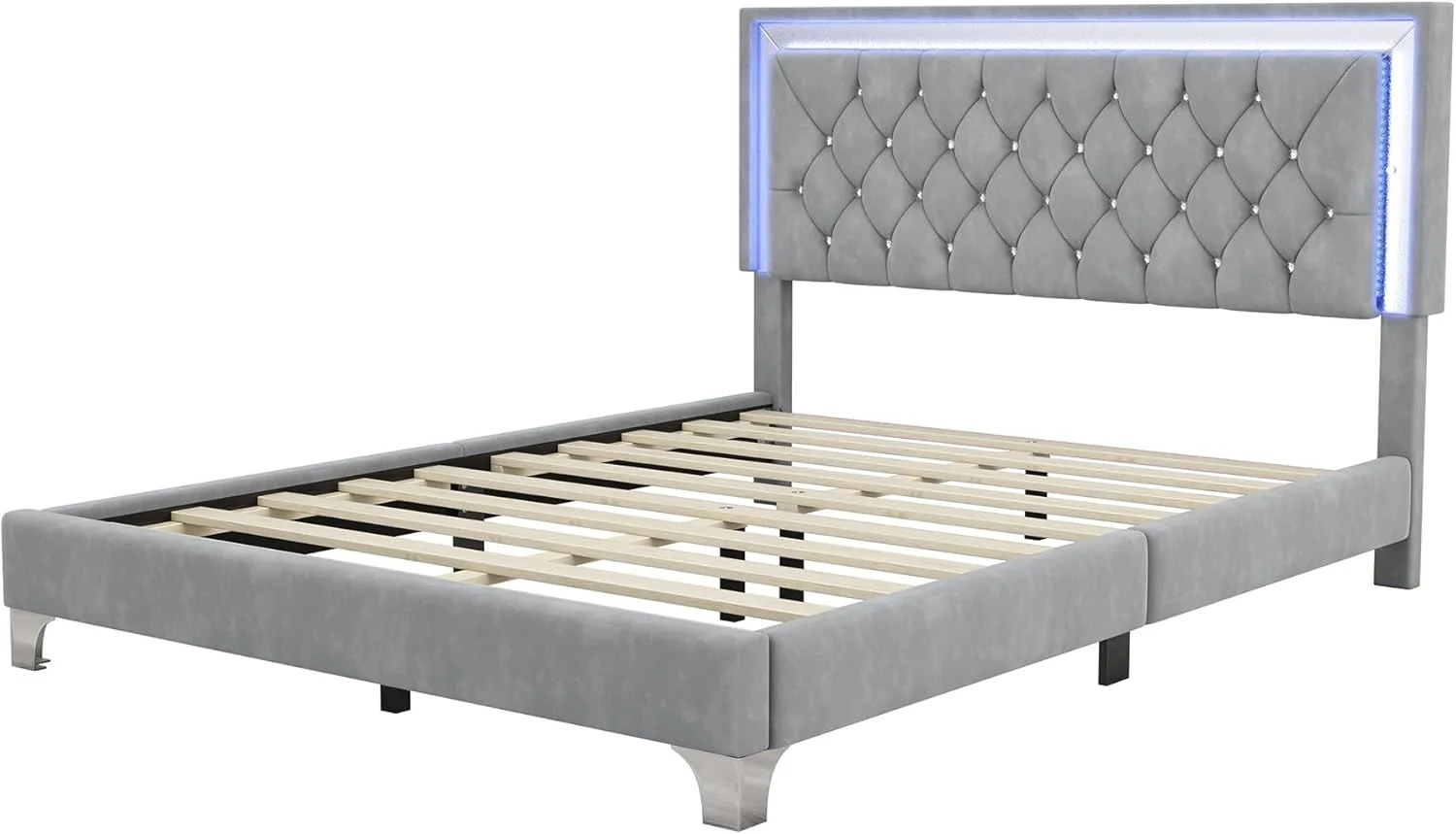 سرویس خواب 3 تکه HomSof سایز کوئین، تخت خواب خانه ای بچه گانه با قاب تخت روکش دار، تخت پلت فرم با چراغ های LED و دو میز کنار تختی، خاکستری سرویس خواب 3 تکه HomSof سایز کوئین، تخت خواب خانه ای بچه گانه با قاب تخت روکش دار، تخت پلت فرم با چراغ های LED و دو میز کنار تختی، خاکستری