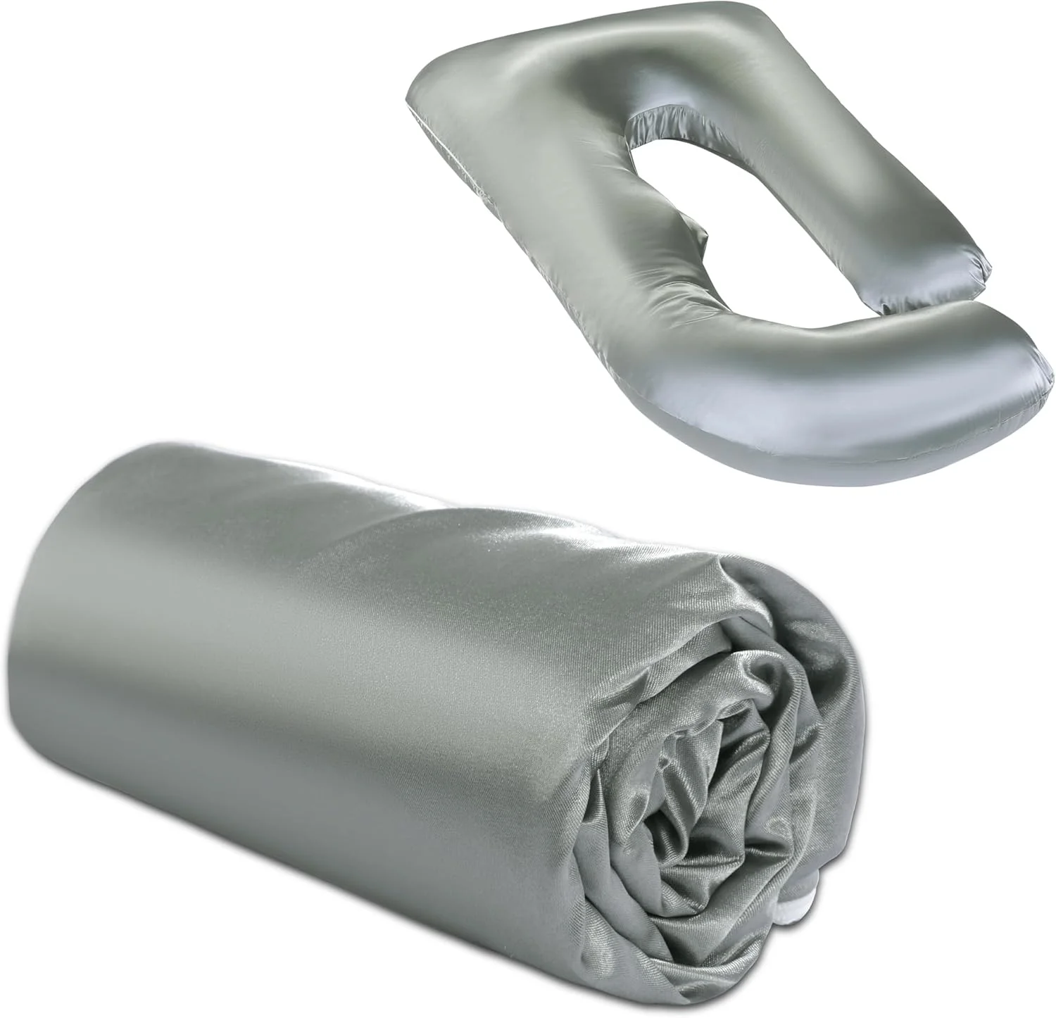 روکش بالش بارداری ساتن ابریشمی BALAPET (فقط روبالشی)، روکش بالش بارداری U شکل نرم با زیپ مخفی، محافظ بالش بزرگ لوکس نرم و قابل تنفس برای خواب پهلو، خاکستری تیره