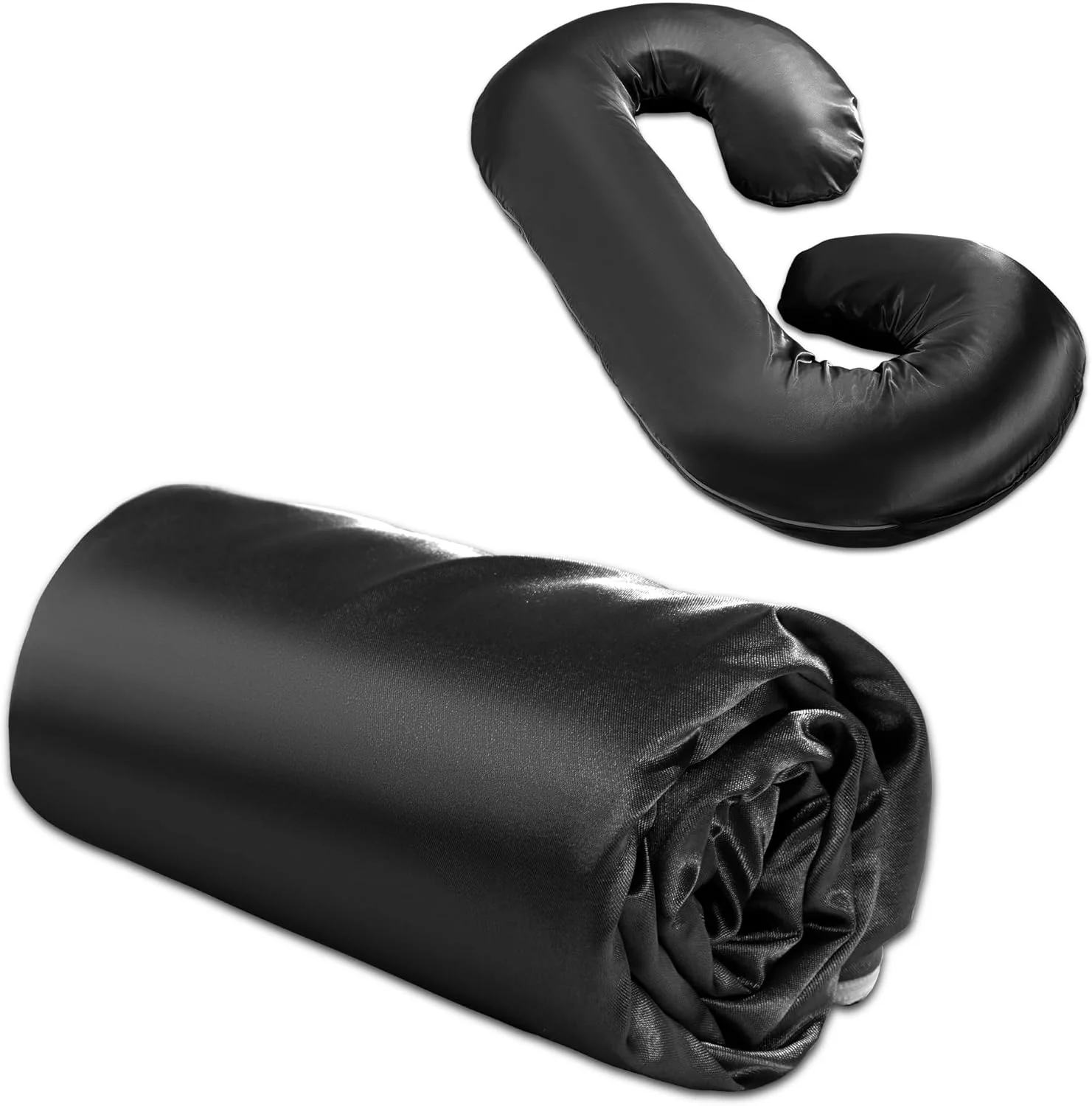 روکش بالش بارداری ساتن ابریشمی BALAPET (فقط روبالشی)، روکش بالش بارداری بزرگ و مجلل C شکل با زیپ مخفی، محافظ بالش نرم و تنفسی برای خواب پهلو، مشکی