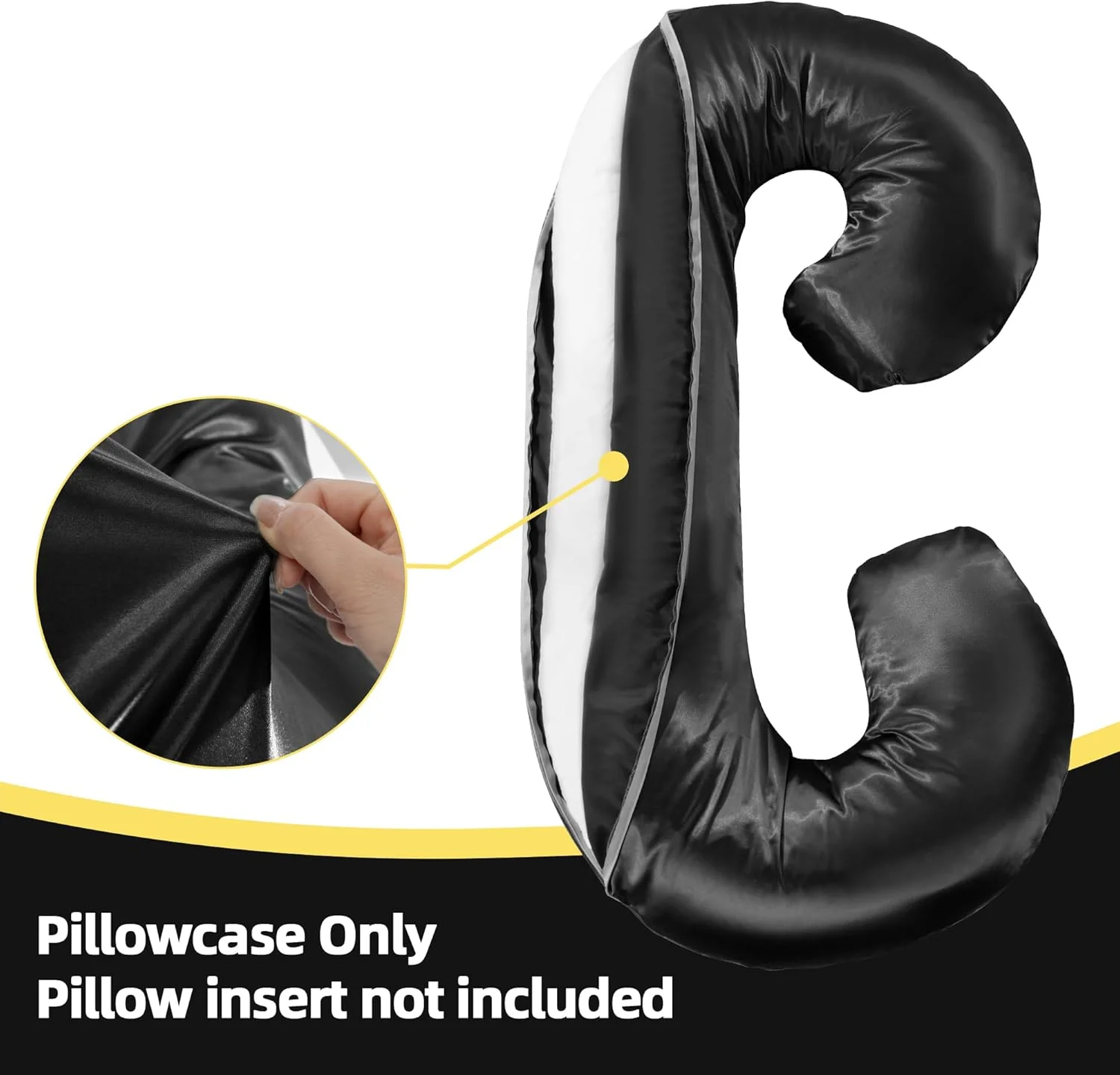 روکش بالش بارداری ساتن ابریشمی BALAPET (فقط روبالشی)، روکش بالش بارداری بزرگ و مجلل C شکل با زیپ مخفی، محافظ بالش نرم و تنفسی برای خواب پهلو، مشکی روکش بالش بارداری ساتن ابریشمی BALAPET (فقط روبالشی)، روکش بالش بارداری بزرگ و مجلل C شکل با زیپ مخفی، محافظ بالش نرم و تنفسی برای خواب پهلو، مشکی