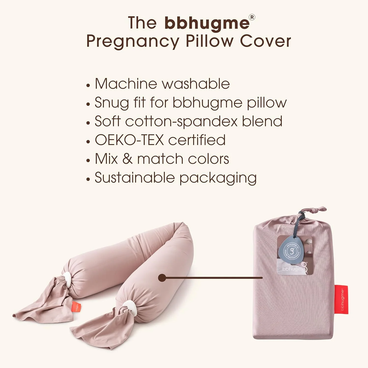 روکش بالش بارداری bbhugme صورتی دودی