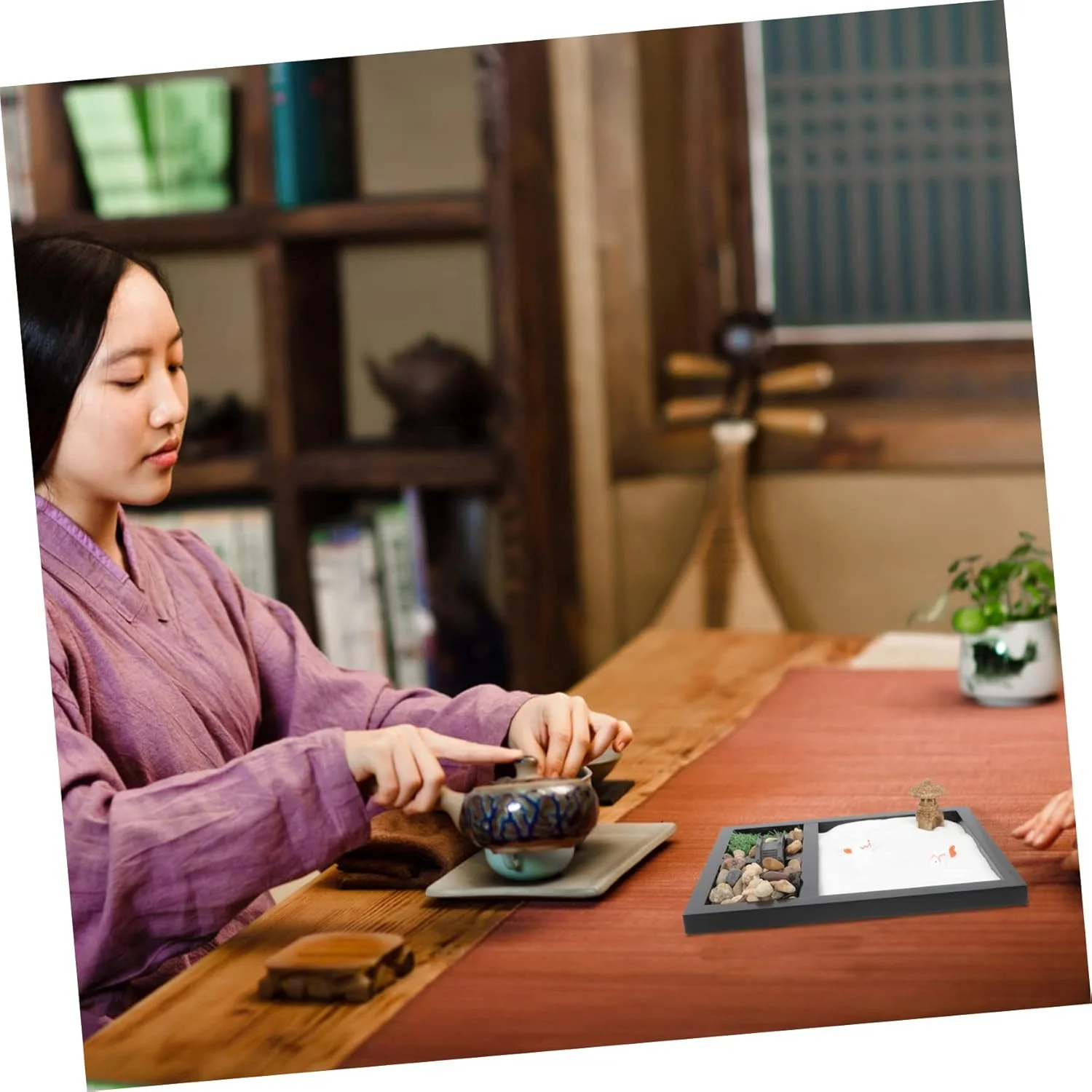 ست تزئینی میز شن ذن سندباکس، مناسب برای دکوراسیون منزل، باغ ذن برای میز، تزئینات خانه، تزئینات اتاق، مجسمه نشیمن، صنایع دستی نقاشی، جعبه شن ذن