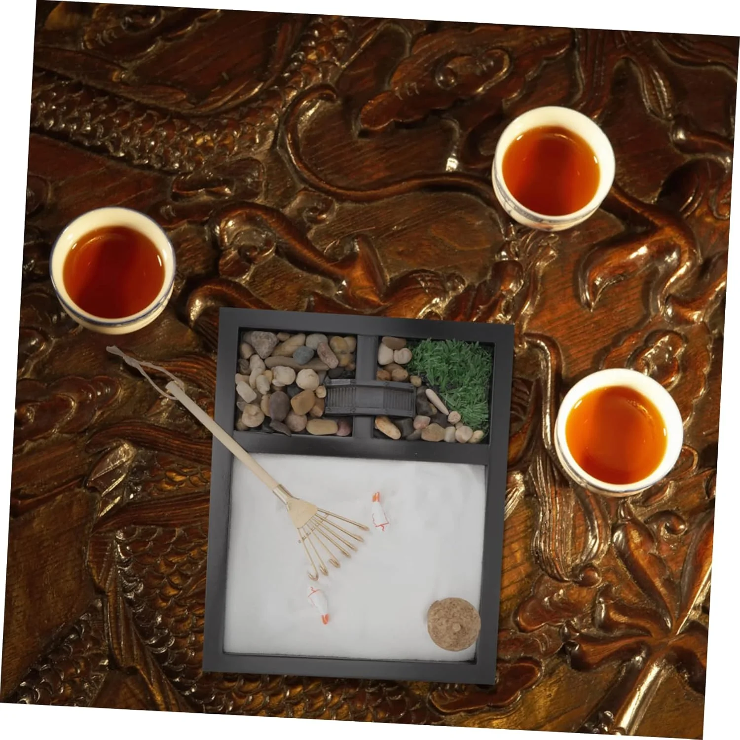 ست تزئینی میز شن ذن سندباکس، مناسب برای دکوراسیون منزل، باغ ذن برای میز، تزئینات خانه، تزئینات اتاق، مجسمه نشیمن، صنایع دستی نقاشی، جعبه شن ذن