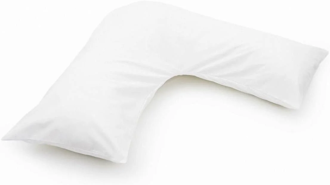 بالش V شکل فوق العاده نرم به همراه روبالشی ارتوپدی - بالش های V شکل برای خواب گردن، کمر و شانه، بالش بارداری و حاملگی با الیاف 100%، سایز 85x35 سانتی متر، رنگ سفید