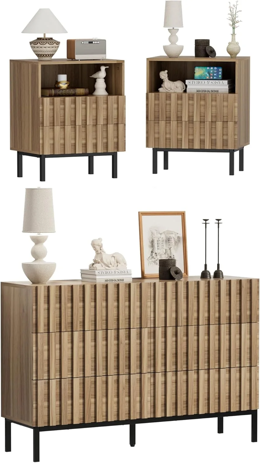 ست میز آرایش 6 کشو UEV و 2 عدد پاتختی برای اتاق خواب، ست به سبک مدرن اواسط قرن، ست 2 عدد پاتختی دو کشو و میز آرایش 6 کشو، 3 تکه (چوب طبیعی) ست میز آرایش 6 کشو UEV و 2 عدد پاتختی برای اتاق خواب، ست به سبک مدرن اواسط قرن، ست 2 عدد پاتختی دو کشو و میز آرایش 6 کشو، 3 تکه (چوب طبیعی)