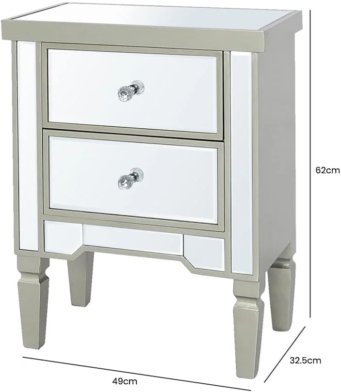 ست 2 عددی میز کنار تختی آینه ای طلایی VANITY LIVING مدل Treviso با دستگیره کریستالی، میز شب مدرن با کشو و رویه شیشه ای - حاشیه چوبی طلایی براق - 49 x 32.5 x 62 سانتی متر ست 2 عددی میز کنار تختی آینه ای طلایی VANITY LIVING مدل Treviso با دستگیره کریستالی، میز شب مدرن با کشو و رویه شیشه ای - حاشیه چوبی طلایی براق - 49 x 32.5 x 62 سانتی متر