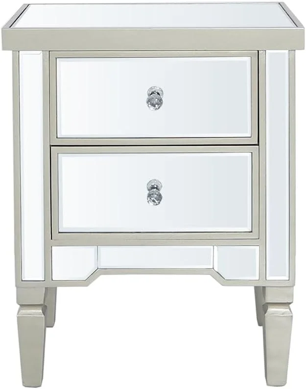 ست 2 عددی میز کنار تختی آینه ای طلایی VANITY LIVING مدل Treviso با دستگیره کریستالی، میز شب مدرن با کشو و رویه شیشه ای - حاشیه چوبی طلایی براق - 49 x 32.5 x 62 سانتی متر ست 2 عددی میز کنار تختی آینه ای طلایی VANITY LIVING مدل Treviso با دستگیره کریستالی، میز شب مدرن با کشو و رویه شیشه ای - حاشیه چوبی طلایی براق - 49 x 32.5 x 62 سانتی متر