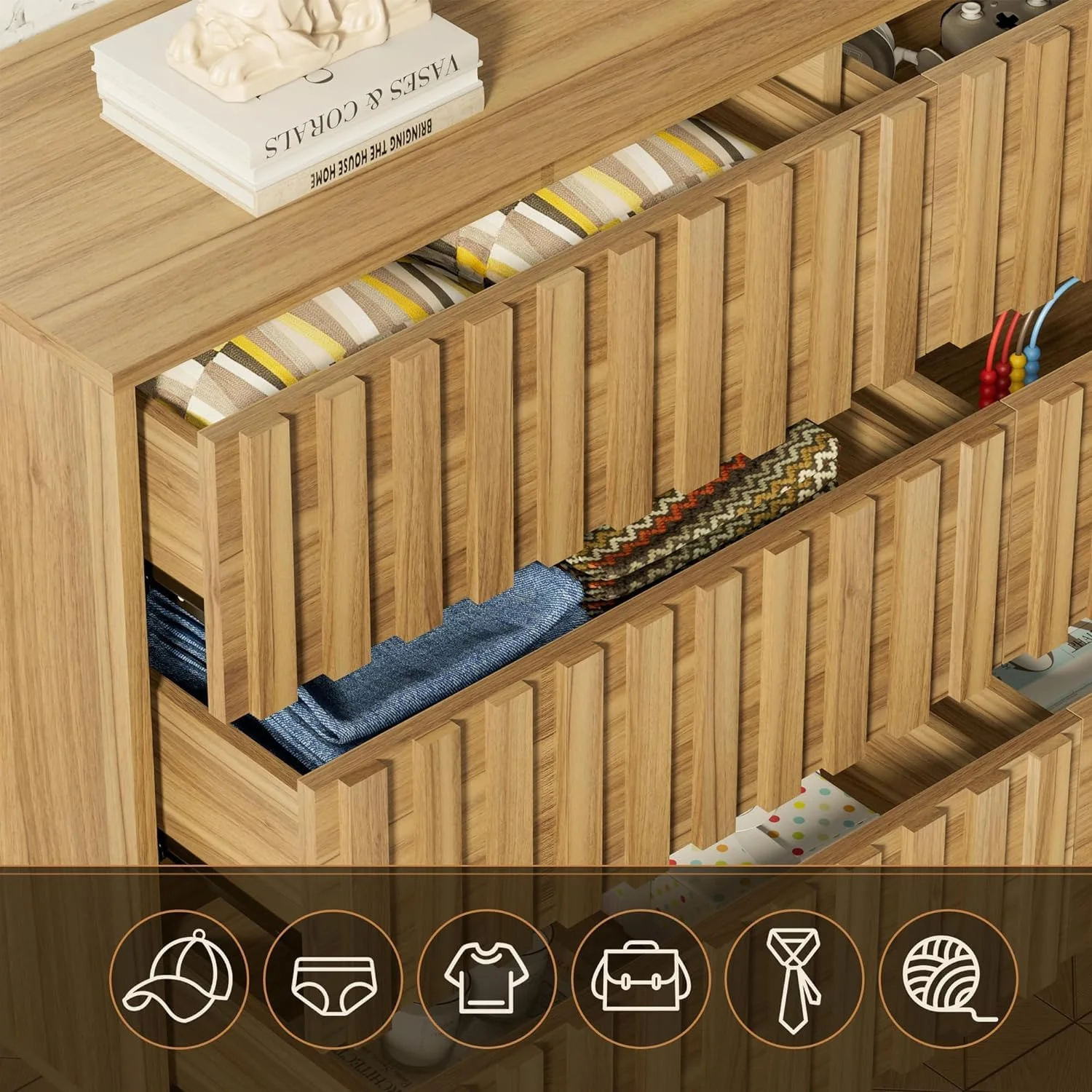 ست میز آرایش 6 کشو UEV و 2 عدد پاتختی برای اتاق خواب، ست به سبک مدرن اواسط قرن، ست 2 عدد پاتختی دو کشو و میز آرایش 6 کشو، 3 تکه (چوب طبیعی) ست میز آرایش 6 کشو UEV و 2 عدد پاتختی برای اتاق خواب، ست به سبک مدرن اواسط قرن، ست 2 عدد پاتختی دو کشو و میز آرایش 6 کشو، 3 تکه (چوب طبیعی)