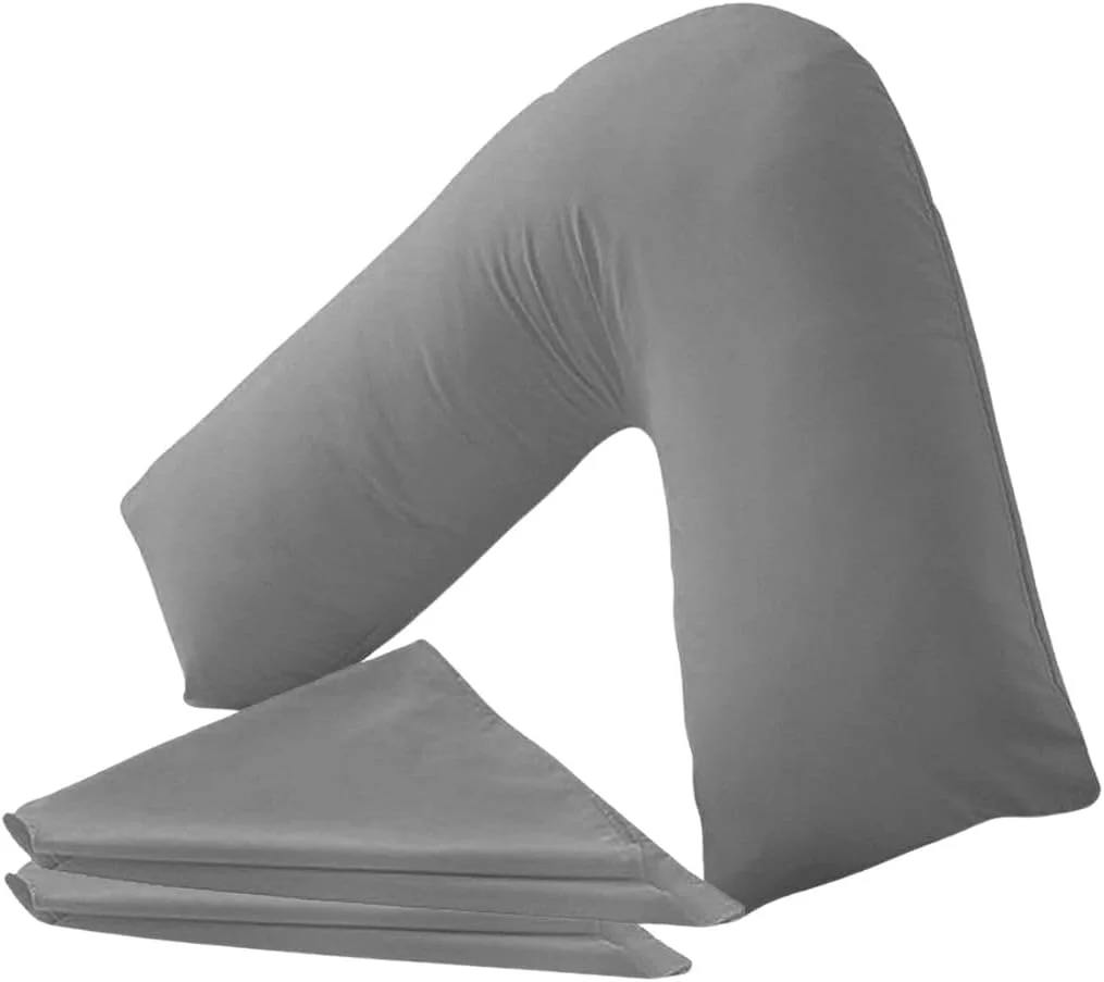 روکش بالش وی شکل Buzzbuy، 100% پلی کتان، پشتیبانی از گردن و کمر، مناسب دوران بارداری/شیردهی، فقط روکش بالش وی شکل (خاکستری)