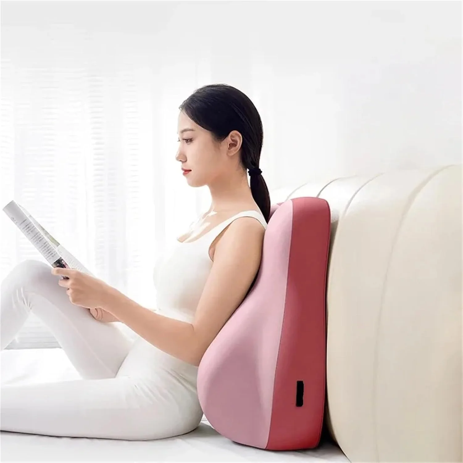 بالش گوه ای Bukela برای پشتیبانی از کمر، باسن و بارداری، کوسن ارگونومیک برای نشستن، دراز کشیدن یا خوابیدن، طراحی کم ارتفاع (سفید)