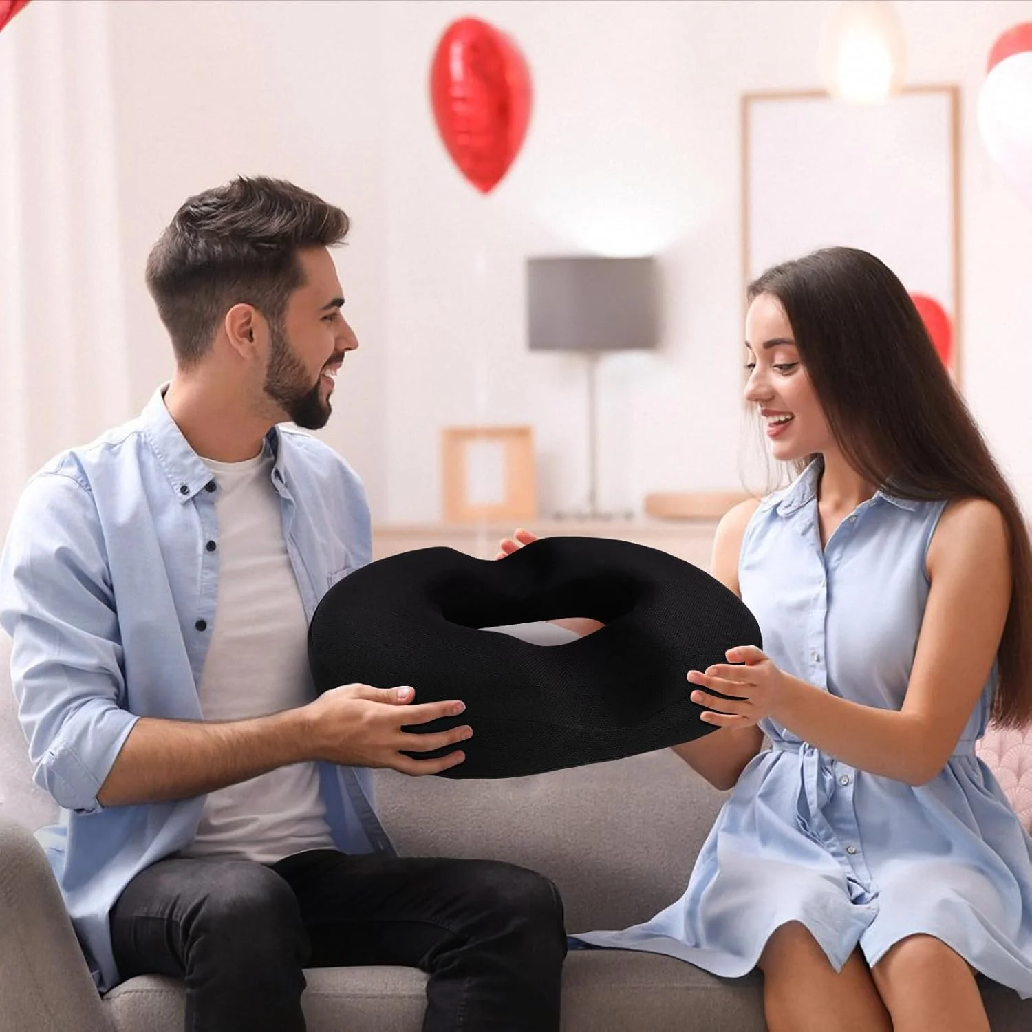 بالشتک صندلی دوناتی BlissTrends، بالشتک صندلی دوناتی برای دوران بارداری و هموروئید پس از زایمان، بالشتک تسکین درد دنبالچه، بالشتک صندلی فوم حافظه دار برای صندلی های اداری و خانگی (مشکی)