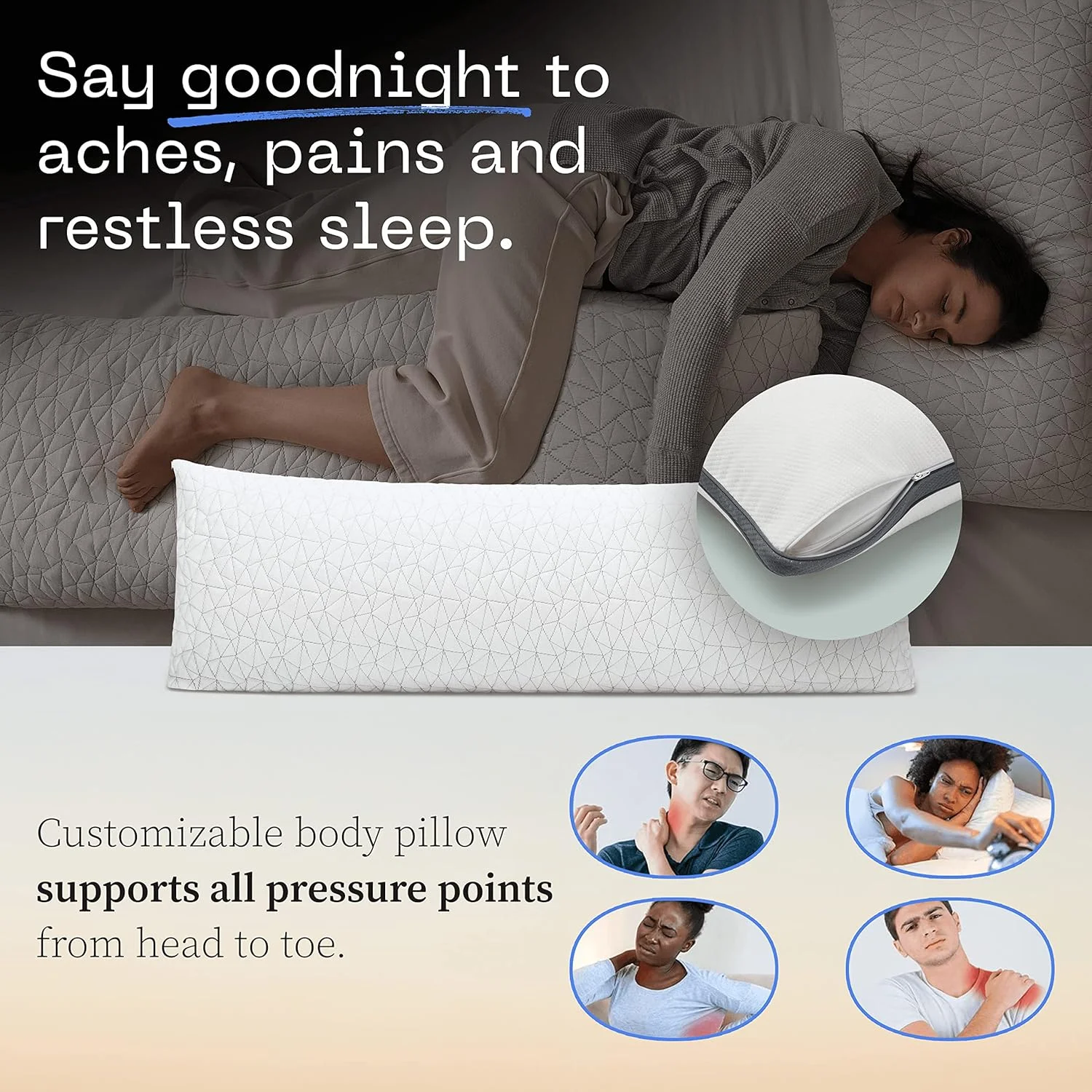 بالش تمام بدن قابل تنظیم Coop Home Goods (20x54) و بسته محافظ بالش بدن Ultra-Tech برای بارداری - روکش نرم زیپ‌دار قابل شستشو، پشتیبانی کامل گردن و زانو برای خوابندگان پهلو