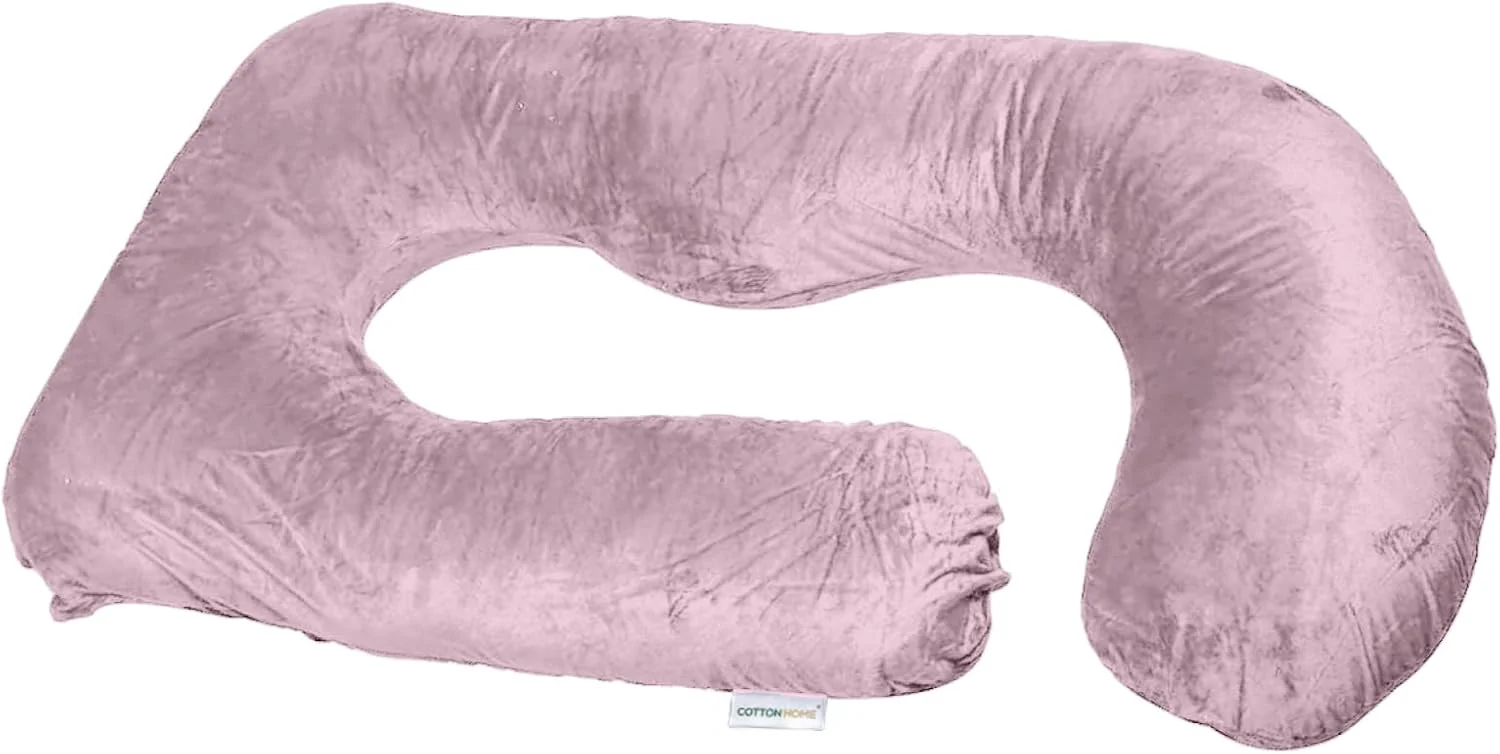 بالشت بارداری Cotton Home® برای خواب، بالش بارداری تمام بدن مدل G شکل 57 اینچی با روکش مخملی قابل جابجایی - پشتیبانی از کمر، پاها، شکم، باسن برای زنان باردار، صورتی