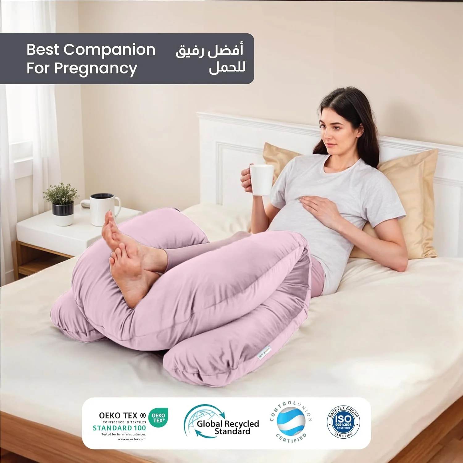 بالشت بارداری Cotton Home® برای خواب، بالشت بارداری تمام بدن U شکل 57 اینچی با روکش مخملی قابل جابجایی - پشتیبانی از کمر، پاها، شکم، باسن برای زنان باردار، صورتی بالشت بارداری Cotton Home® برای خواب، بالشت بارداری تمام بدن U شکل 57 اینچی با روکش مخملی قابل جابجایی - پشتیبانی از کمر، پاها، شکم، باسن برای زنان باردار، صورتی