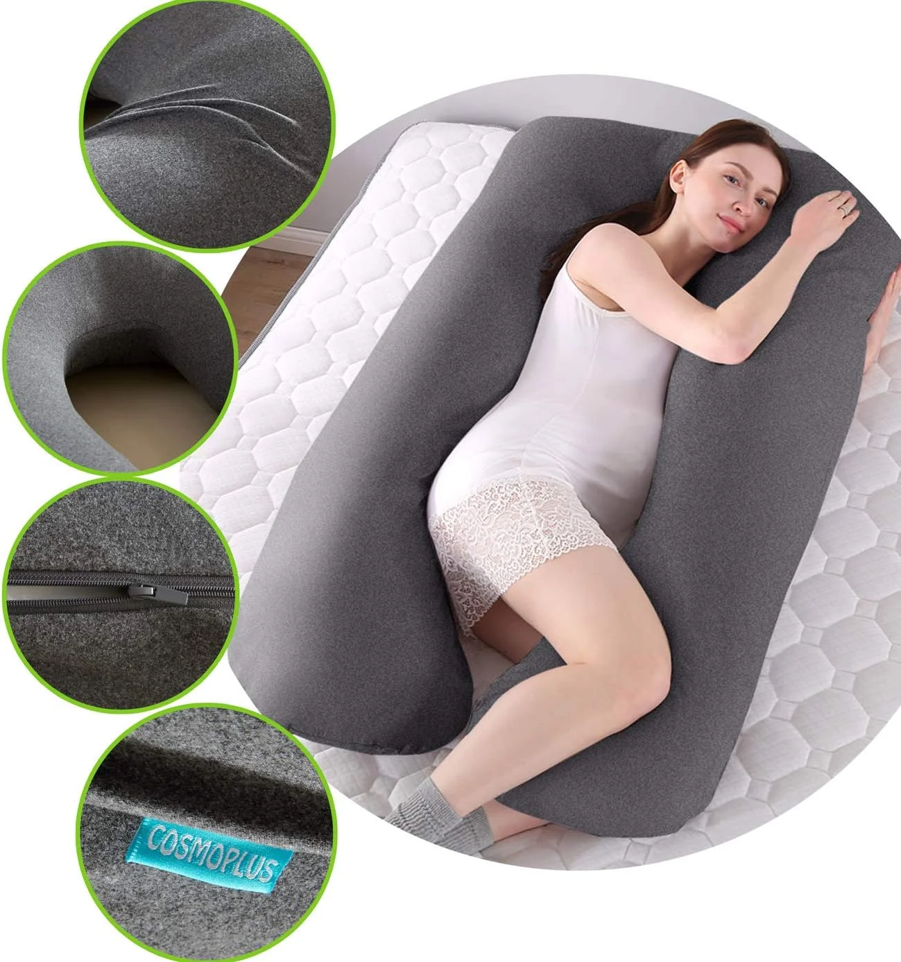 روکش بالش بارداری COSMOPLUS U شکل، روکش بالش تمام بدن برای دوران بارداری، پارچه جرسی کشسان خنک و تنفسی، ارائه دهنده خواب و پشتیبانی بارداری، خاکستری هدر روکش بالش بارداری COSMOPLUS U شکل، روکش بالش تمام بدن برای دوران بارداری، پارچه جرسی کشسان خنک و تنفسی، ارائه دهنده خواب و پشتیبانی بارداری، خاکستری هدر