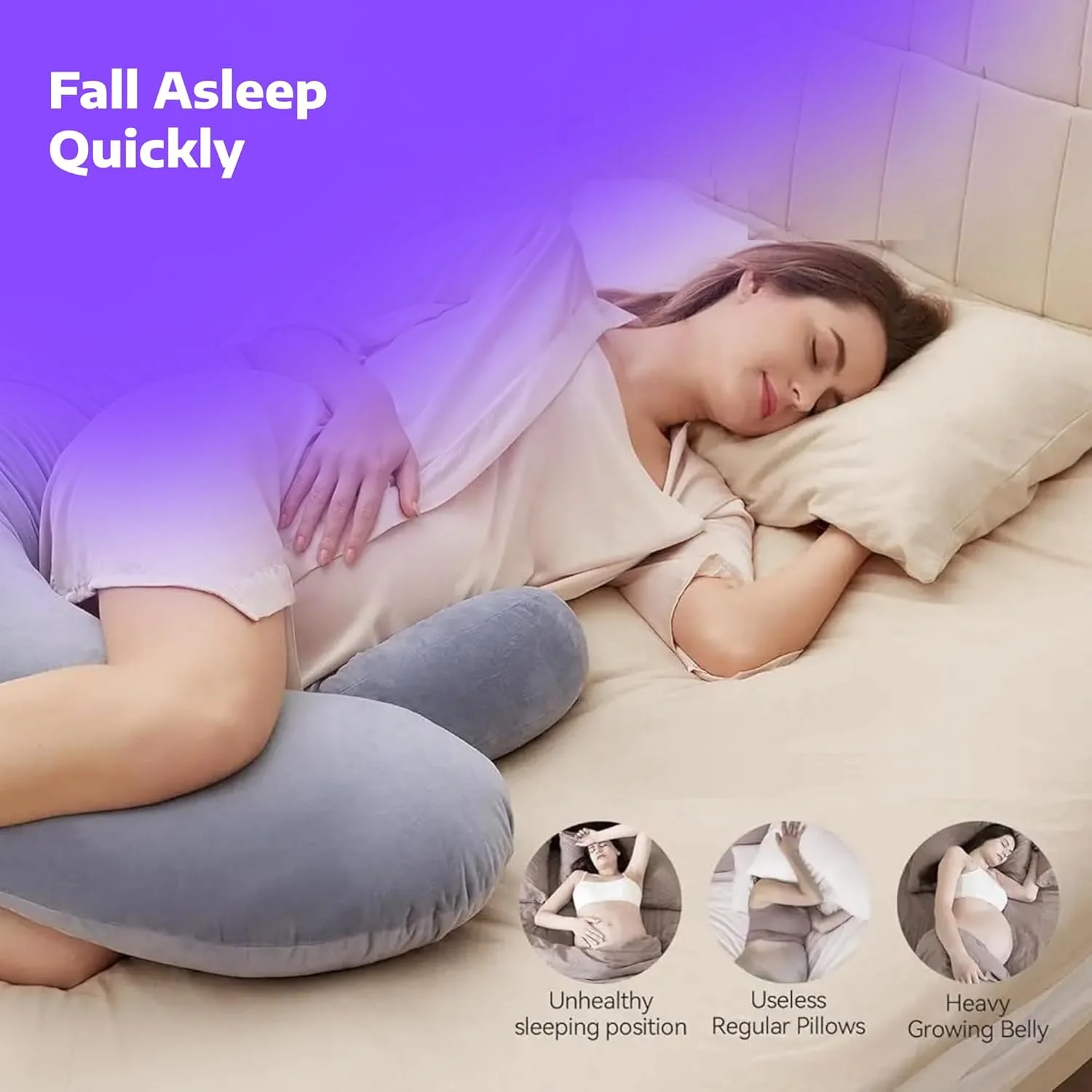 بالش بدن منحنی HOPE ZONE - 53 اینچ، میکروفایبر راه راه فوق العاده نرم، پشتیبانی کامل بدن برای خوابندگان پهلو، بالش بارداری، بالش مادری، خاکستری