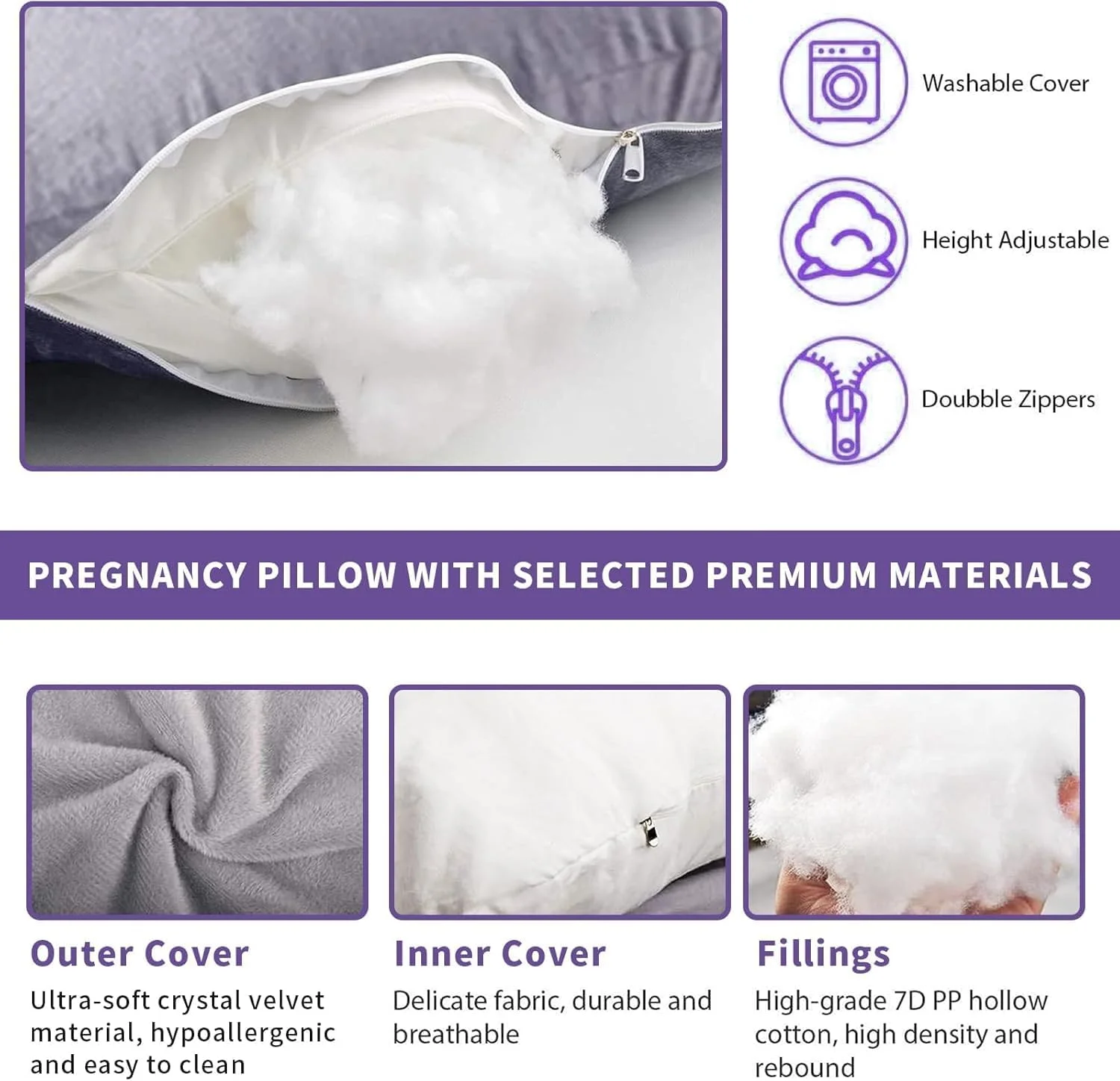 بالش بارداری HOME DWELL - بالش بارداری حمایتی برای خواب، 115 × 85 × 25 سانتی متر، بالش بدن راحت برای زنان باردار (خاکستری)