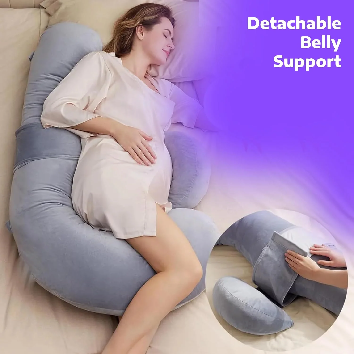 بالش بدن منحنی HOPE ZONE - 53 اینچ، میکروفایبر راه راه فوق العاده نرم، پشتیبانی کامل بدن برای خوابندگان پهلو، بالش بارداری، بالش مادری، خاکستری