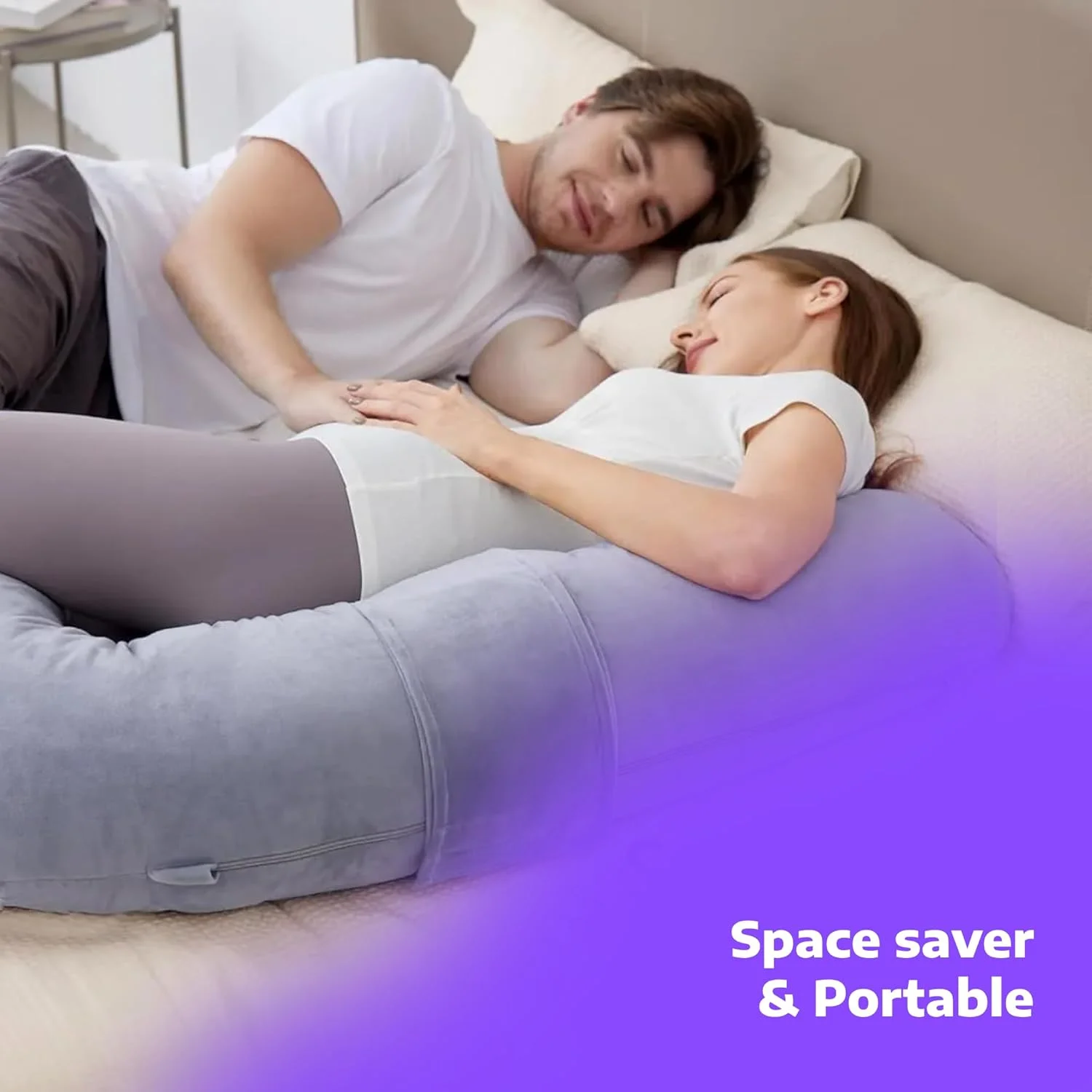 بالش بدن منحنی HOPE ZONE - 53 اینچ، میکروفایبر راه راه فوق العاده نرم، پشتیبانی کامل بدن برای خوابندگان پهلو، بالش بارداری، بالش مادری، خاکستری