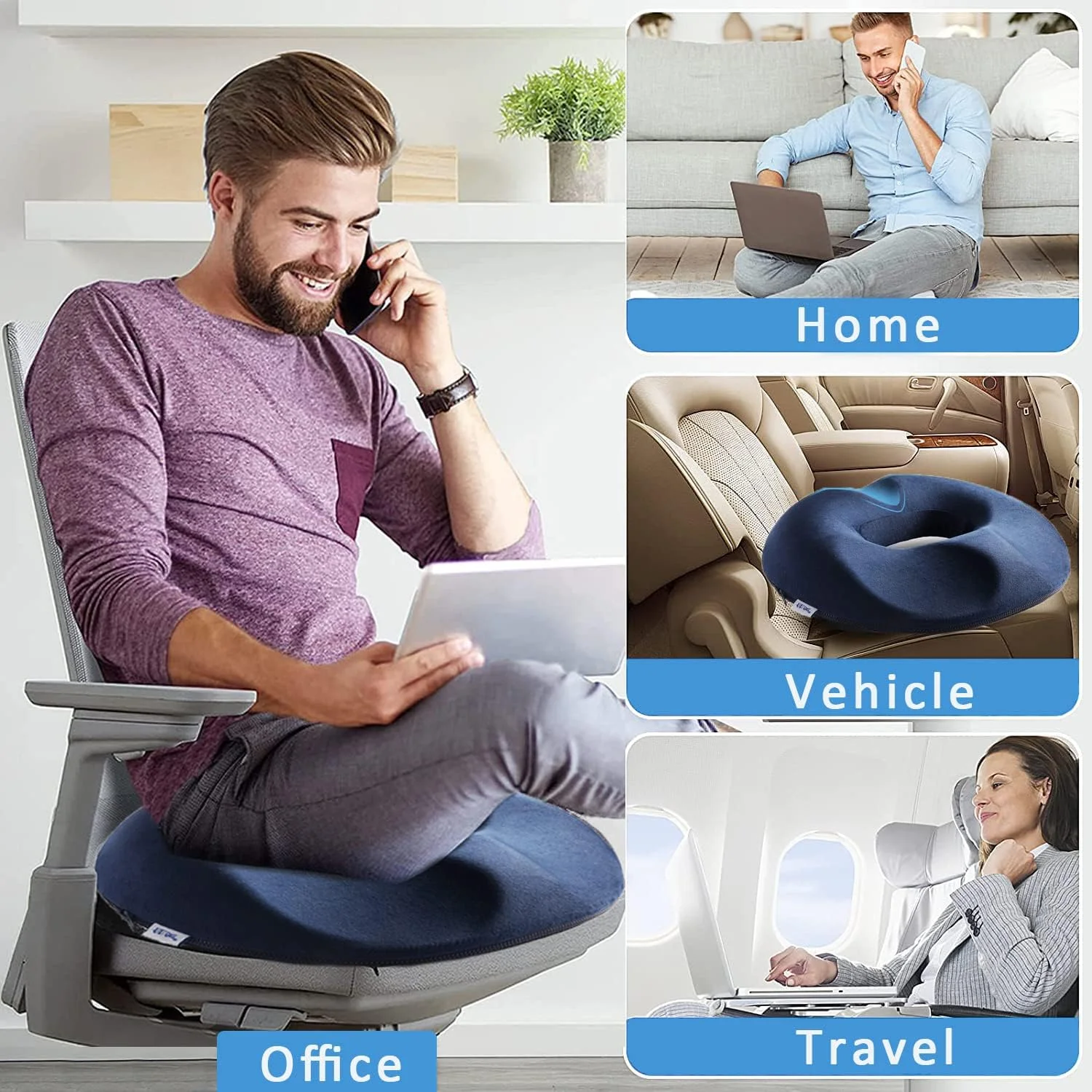 بالشتک دونات گلوکلاز، فوم حافظهدار، تسکین درد دنبالچه، پد صندلی خودرو برای دفتر، هواپیما، بواسیر، پروستات، بارداری، پس از زایمان، پس از جراحی، سیاتیک (آبی) بالشتک دونات گلوکلاز، فوم حافظهدار، تسکین درد دنبالچه، پد صندلی خودرو برای دفتر، هواپیما، بواسیر، پروستات، بارداری، پس از زایمان، پس از جراحی، سیاتیک (آبی)