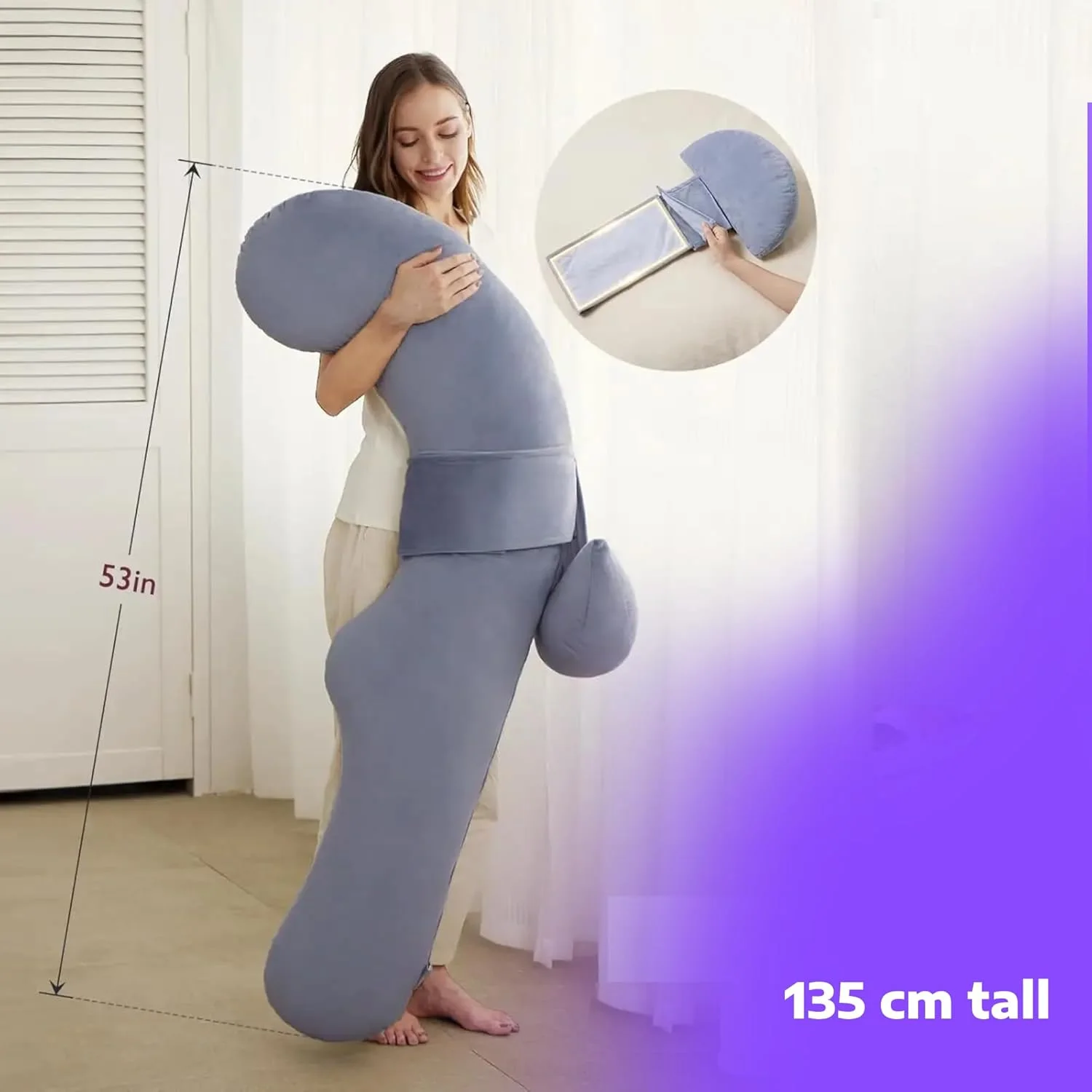 بالش بدن منحنی HOPE ZONE - 53 اینچ، میکروفایبر راه راه فوق العاده نرم، پشتیبانی کامل بدن برای خوابندگان پهلو، بالش بارداری، بالش مادری، خاکستری