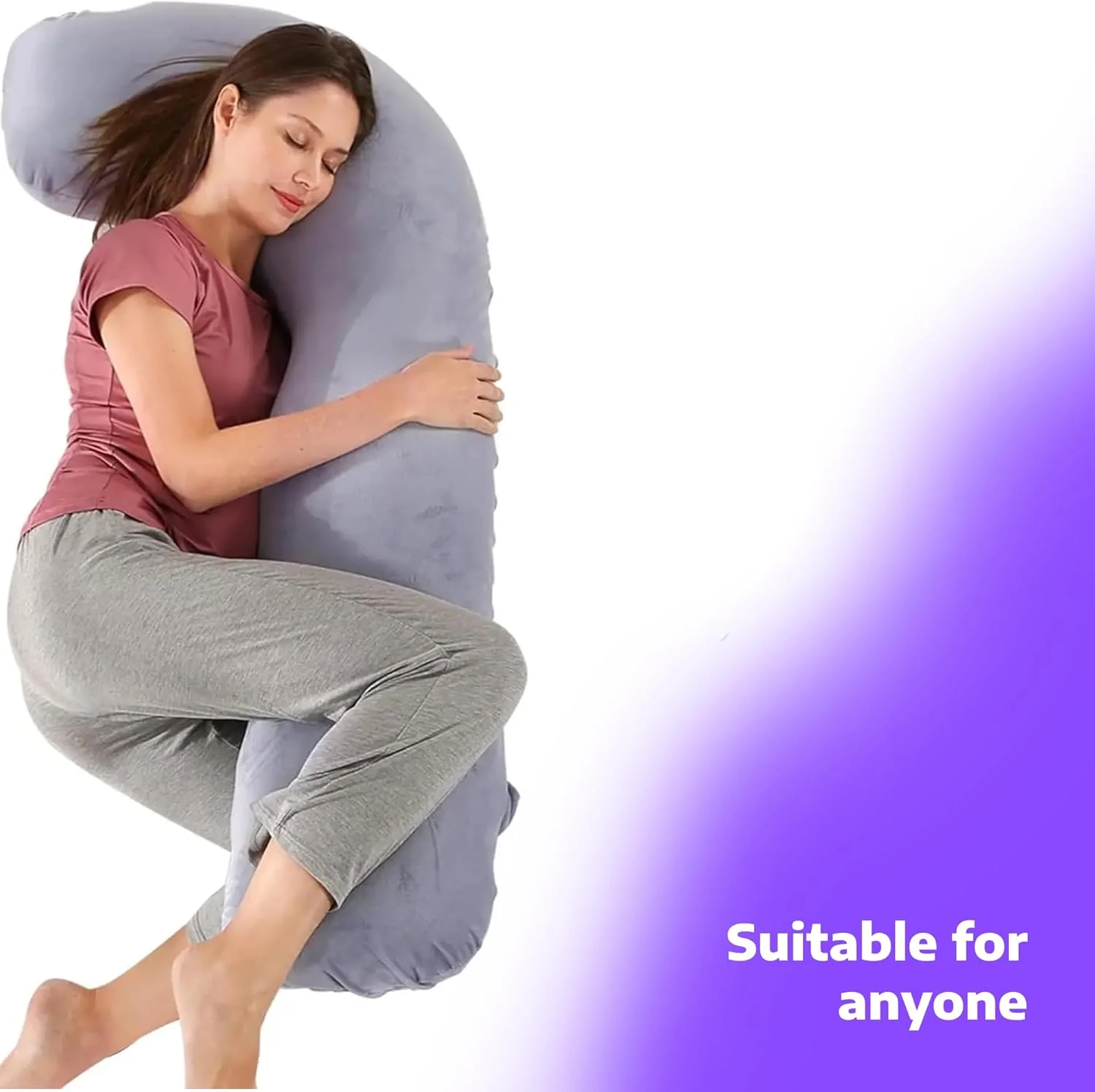 بالش بدن منحنی HOPE ZONE - 53 اینچ، میکروفایبر راه راه فوق العاده نرم، پشتیبانی کامل بدن برای خوابندگان پهلو، بالش بارداری، بالش مادری، خاکستری