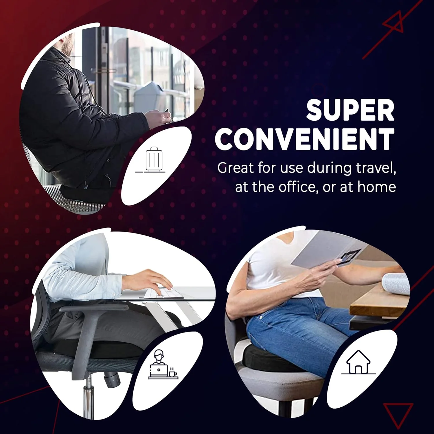 بالشتک صندلی دوناتی لکسییا با طراحی ارتوپدی، فوم حافظه‌دار برای تسکین درد دنبالچه و استخوان خاجی، مناسب برای بواسیر، دوران بارداری و پس از زایمان، جراحی، سیاتیک و کاهش فشار بر دنبالچه، برند Palace، مشکی