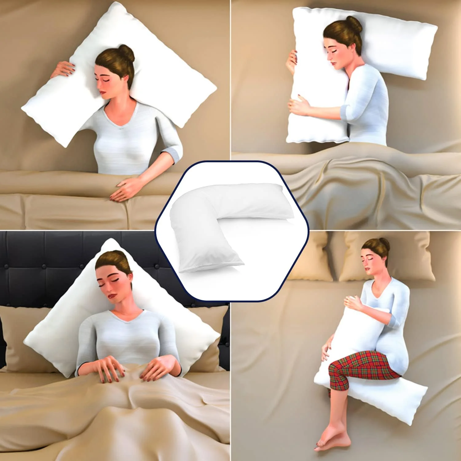 بالش V شکل لوکس MH Traders به همراه روبالشی. بالش طبی برای گردن، کمر و شانه، بالش بارداری و بالش های V شکل با الیاف میکروفایبر و قابلیت شستشو در ماشین لباسشویی