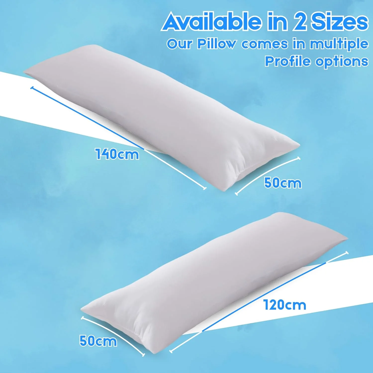 بالش بلند نرم و راحت OSBED برای خواب پهلو | بالش بزرگ بدن ممتاز با الیاف پلی استر کرکی و تنفسی و روکش 100% پنبه، بالش تمام بدن برای خواب (سفید، 50 × 120 سانتی متر)