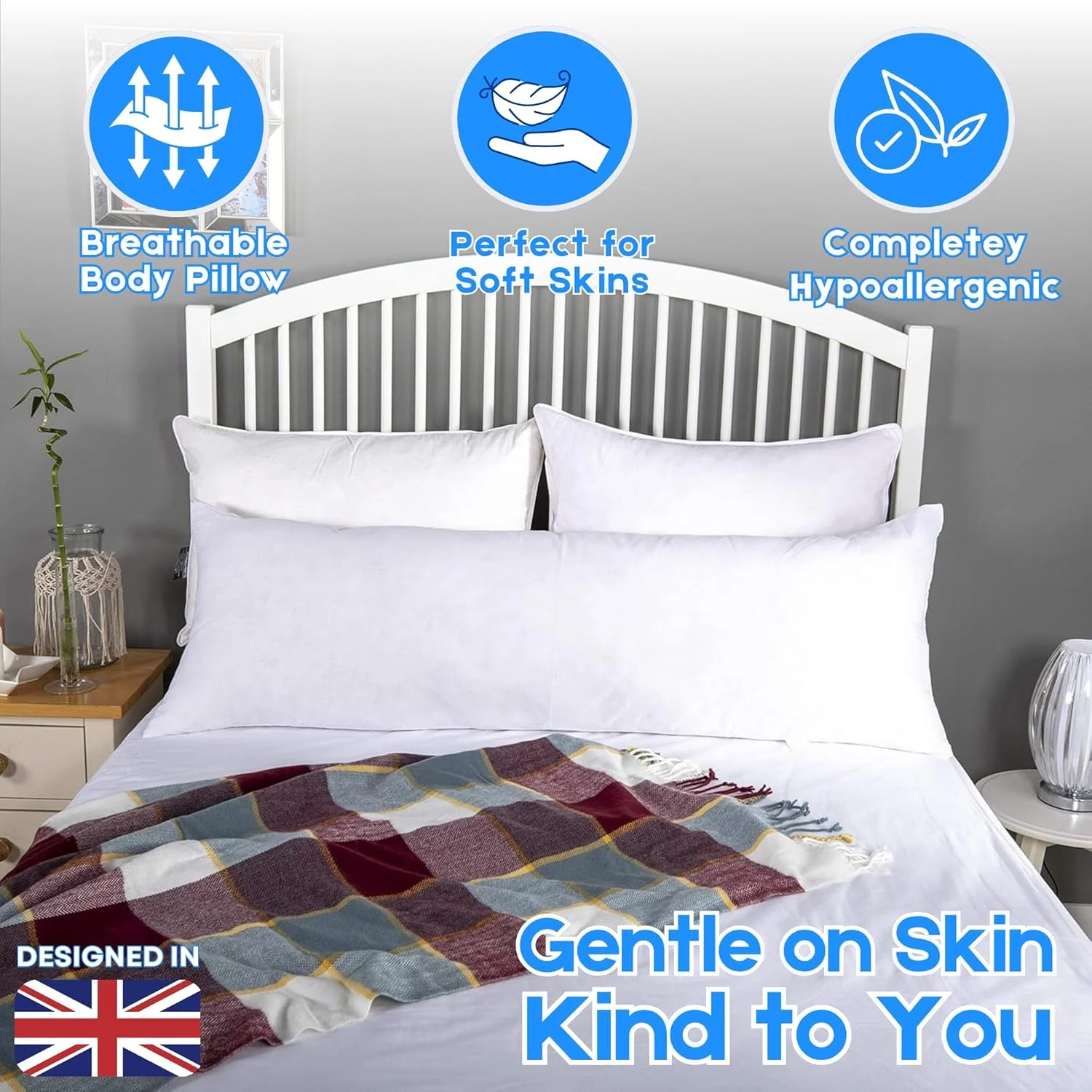 بالش بلند نرم و راحت OSBED برای خواب پهلو | بالش بزرگ بدن ممتاز با الیاف پلی استر کرکی و تنفسی و روکش 100% پنبه، بالش تمام بدن برای خواب (سفید، 50 × 120 سانتی متر)