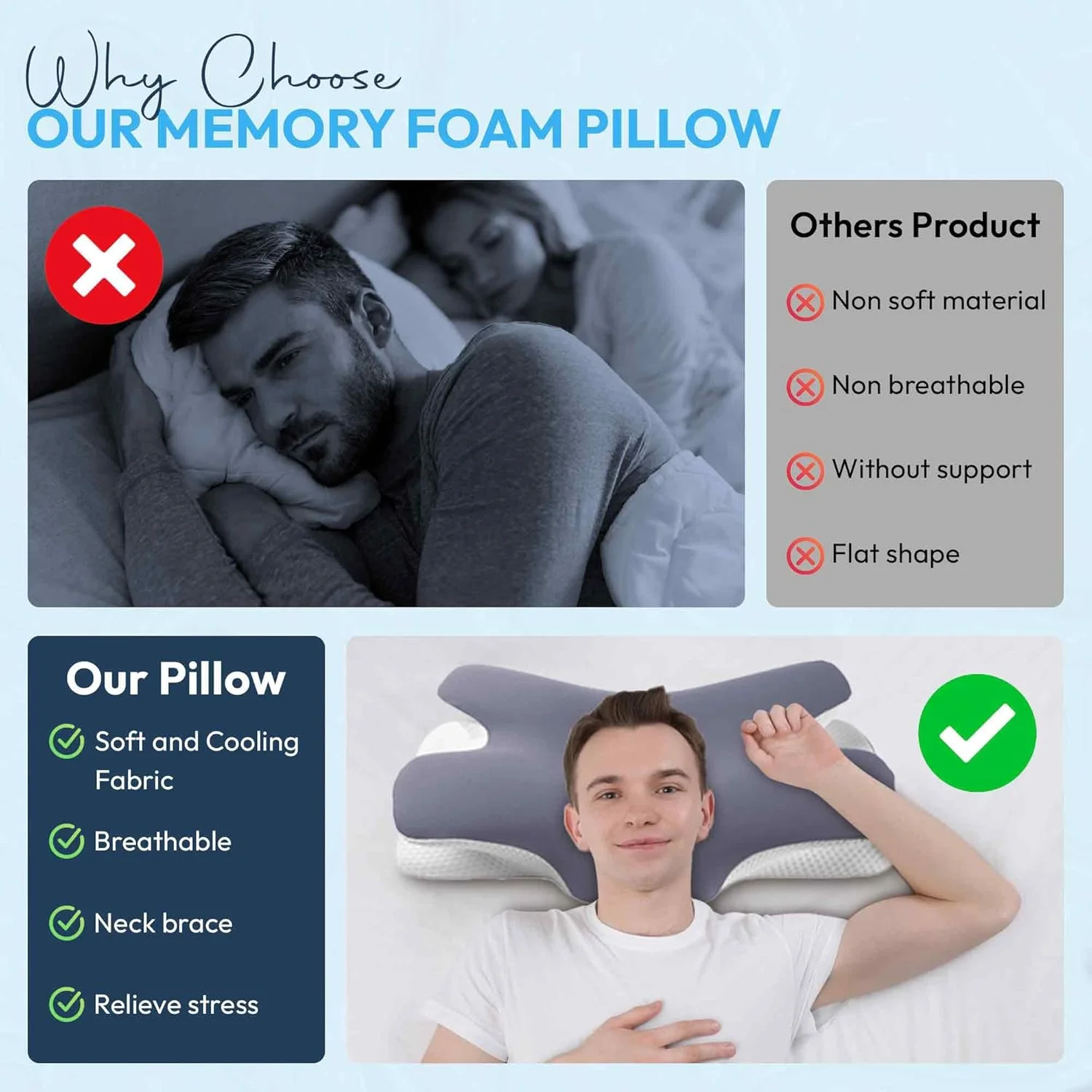 بالش مموری فوم گردنی نیکسجن برای تسکین درد گردن، سر و شانه - بالش ارگونومیک ارتوپدی خنک کننده برای خواب، راحت برای همه حالت ها، بالش تسکین دهنده استرس و بی خوابی