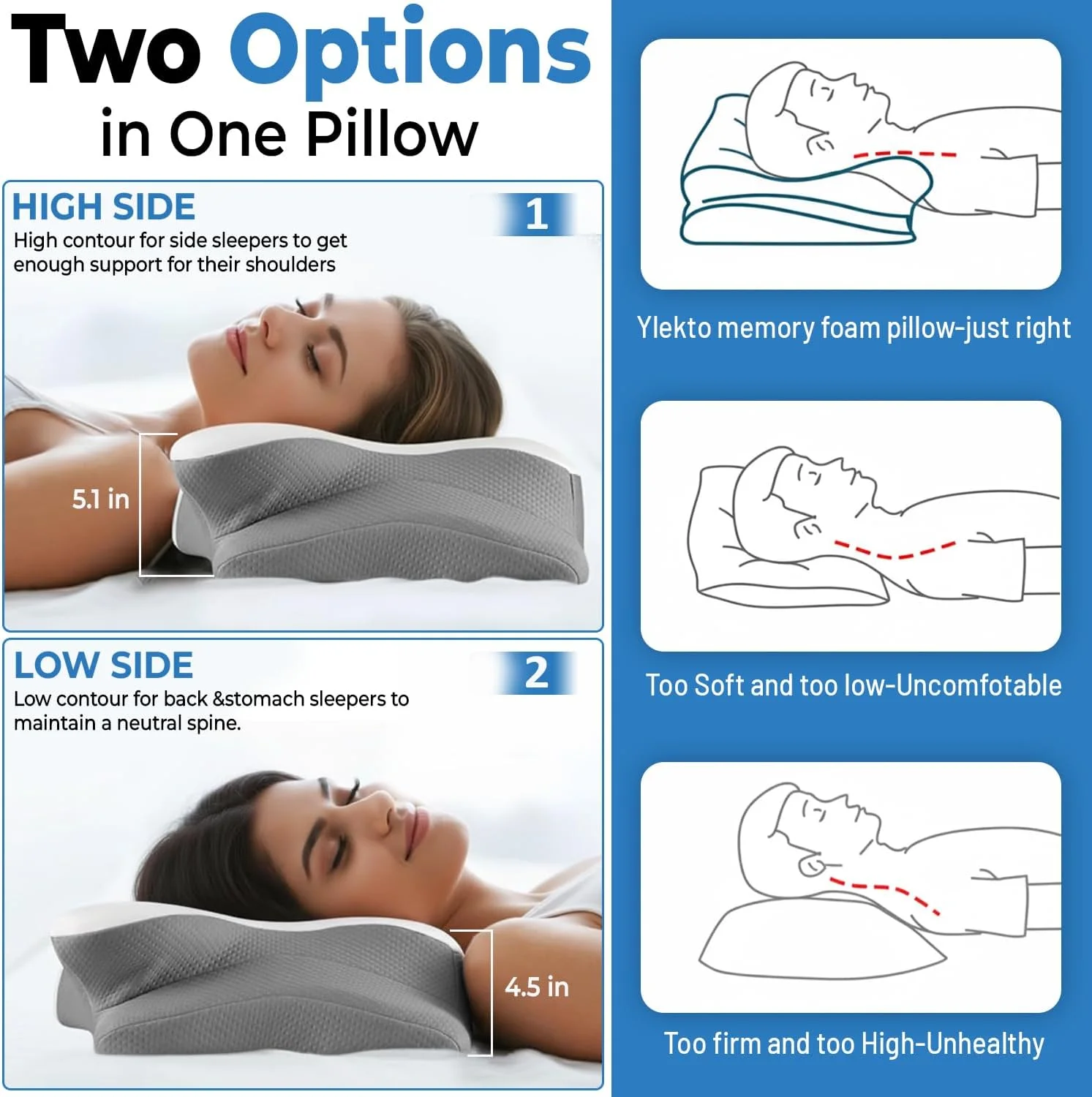 بالش مموری فوم گردنی پریمیوم NIXGEN برای تسکین درد گردن، سر و شانه، خنک کننده، ارگونومیک، بالش طبی برای خواب، راحت برای تمام حالت ها، بالش تسکین استرس و بی خوابی