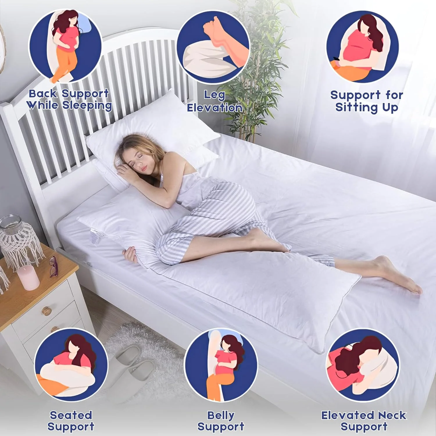 بالش بلند نرم و راحت OSBED برای خواب پهلو | بالش بزرگ بدن ممتاز با الیاف پلی استر کرکی و تنفسی و روکش 100% پنبه، بالش تمام بدن برای خواب (سفید، 50 × 120 سانتی متر)