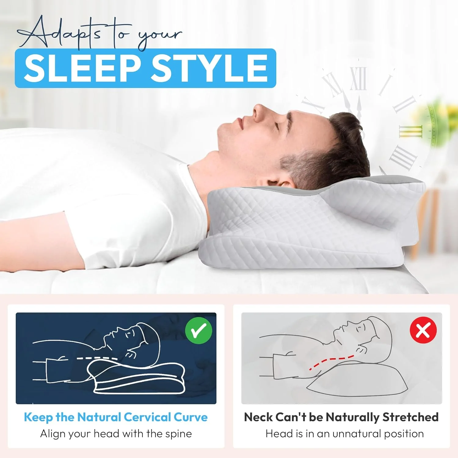 بالش مموری فوم گردنی نیکسجن برای تسکین درد گردن، سر و شانه - بالش ارگونومیک ارتوپدی خنک کننده برای خواب، راحت برای همه حالت ها، بالش تسکین دهنده استرس و بی خوابی