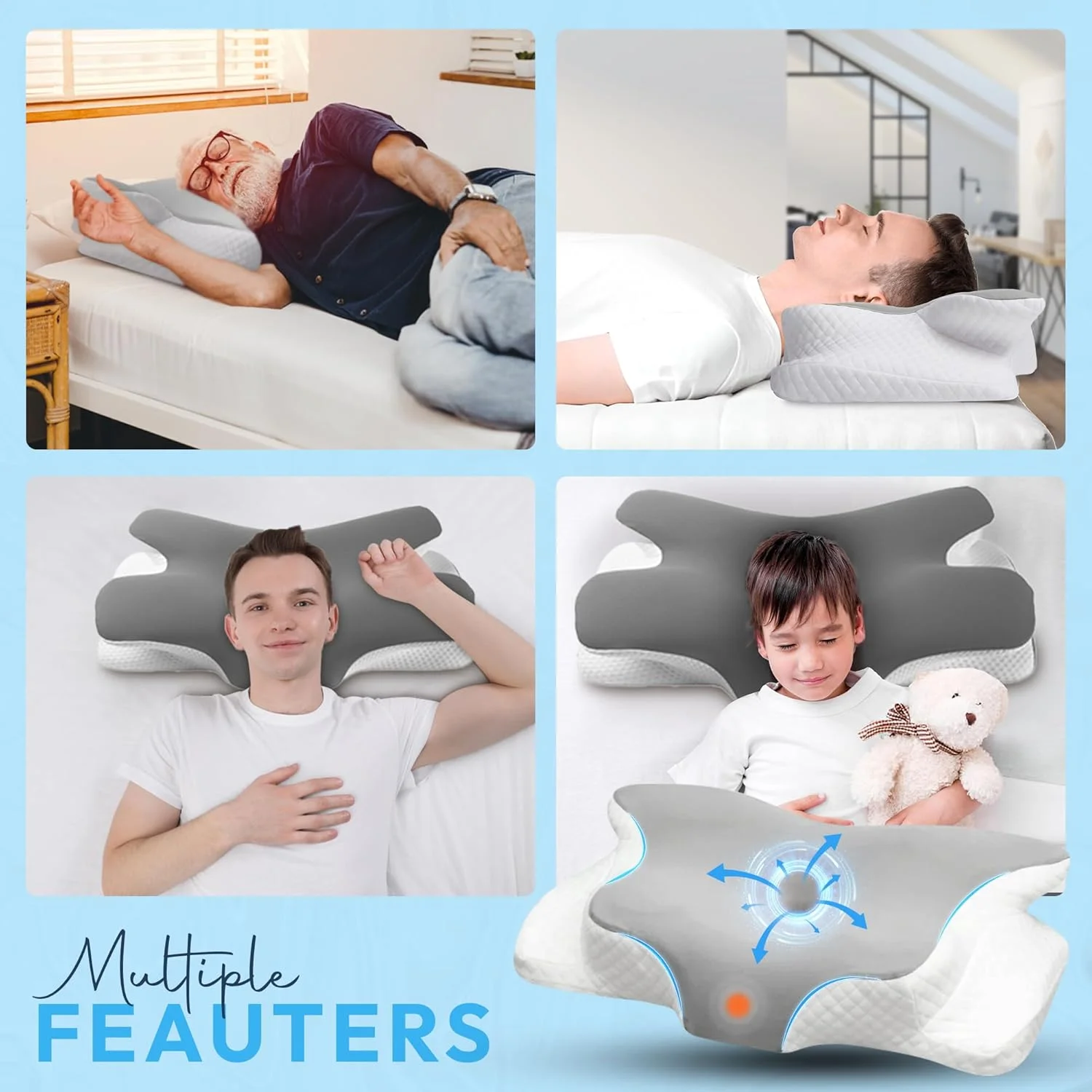 بالش مموری فوم گردنی نیکسجن برای تسکین درد گردن، سر و شانه - بالش ارگونومیک ارتوپدی خنک کننده برای خواب، راحت برای همه حالت ها، بالش تسکین دهنده استرس و بی خوابی