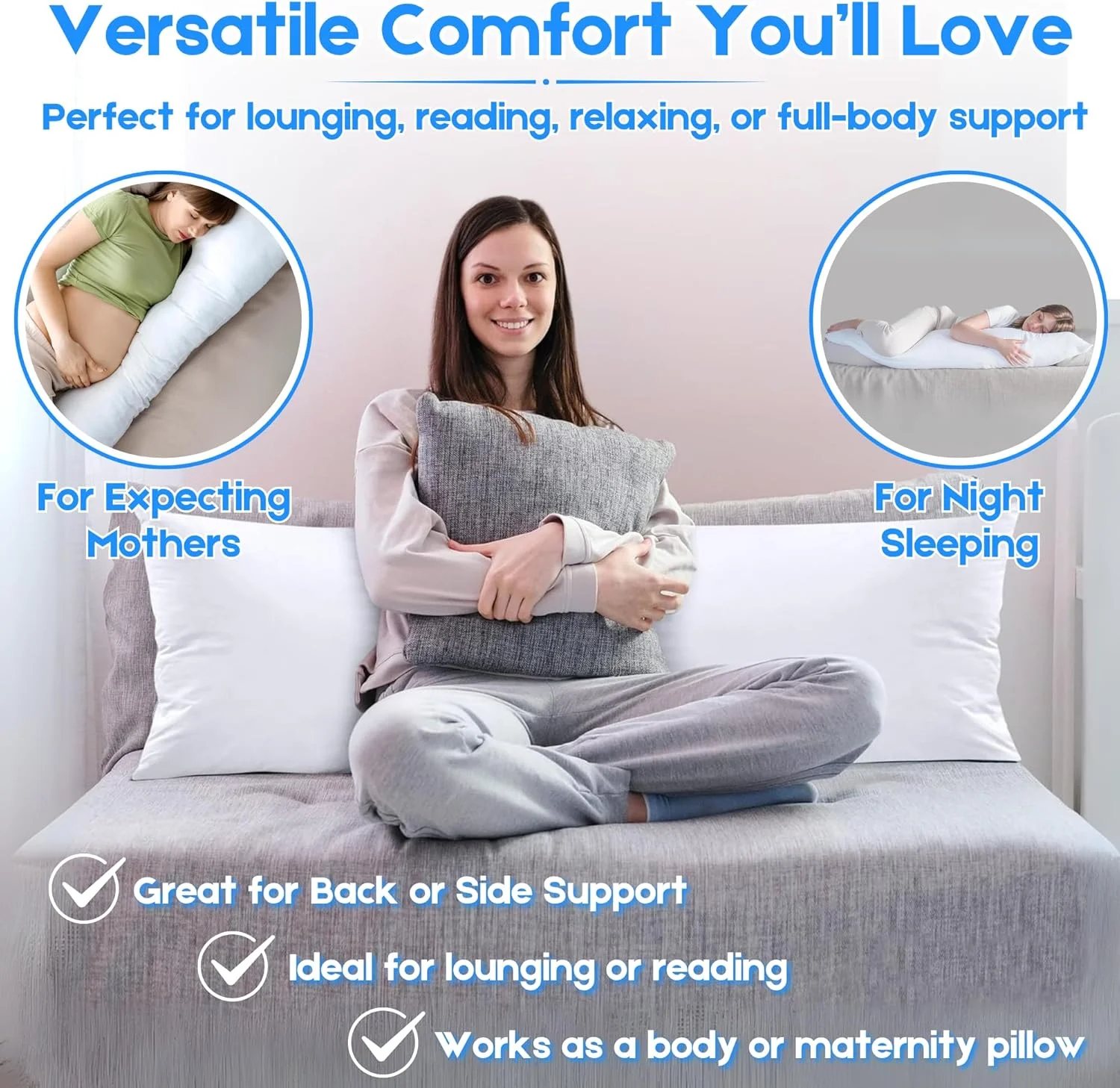 بالش بلند نرم و راحت OSBED برای خواب پهلو | بالش بزرگ بدن ممتاز با الیاف پلی استر کرکی و تنفسی و روکش 100% پنبه، بالش تمام بدن برای خواب (سفید، 50 × 120 سانتی متر)