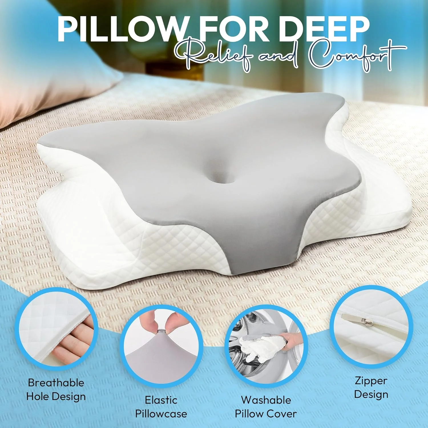 بالش مموری فوم گردنی نیکسجن برای تسکین درد گردن، سر و شانه - بالش ارگونومیک ارتوپدی خنک کننده برای خواب، راحت برای همه حالت ها، بالش تسکین دهنده استرس و بی خوابی