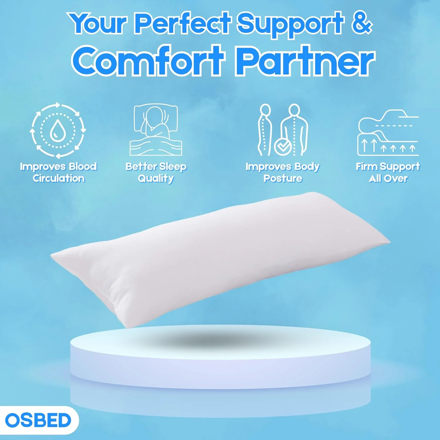 بالش بلند نرم و راحت OSBED برای خواب پهلو | بالش بزرگ بدن ممتاز با الیاف پلی استر کرکی و تنفسی و روکش 100% پنبه، بالش تمام بدن برای خواب (سفید، 50 × 120 سانتی متر)