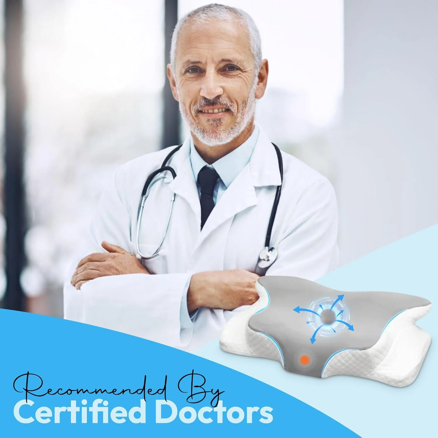 بالش مموری فوم گردنی نیکسجن برای تسکین درد گردن، سر و شانه - بالش ارگونومیک ارتوپدی خنک کننده برای خواب، راحت برای همه حالت ها، بالش تسکین دهنده استرس و بی خوابی